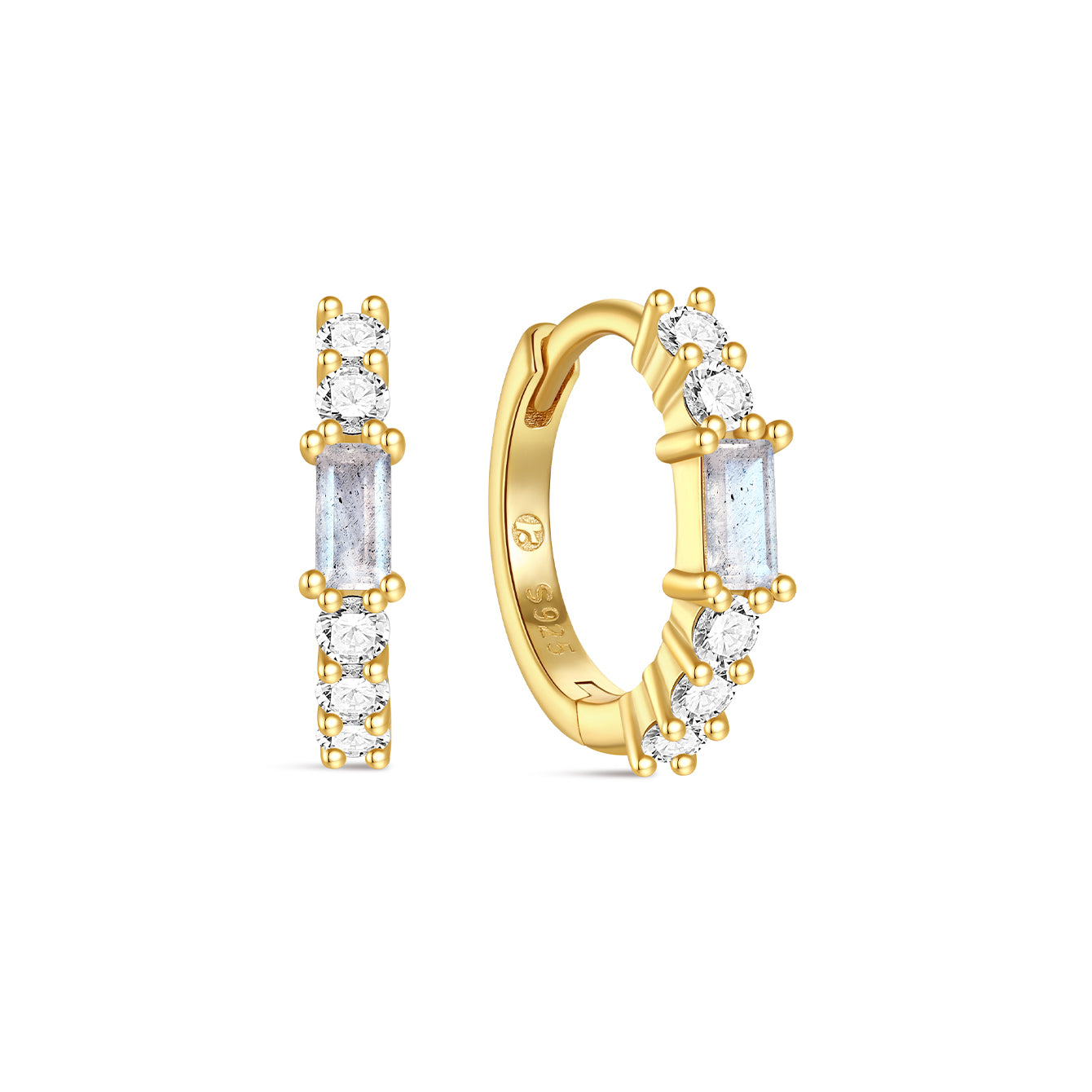 S925 Classic Faceting Blue Flash Labradorite Hoop Earrings - Kosinerjewelry-3