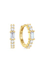 Brinco de argola baguete labradorita de prata 925 KOSINER com detalhes em CZ, joia piercing banhada a ouro 18K
