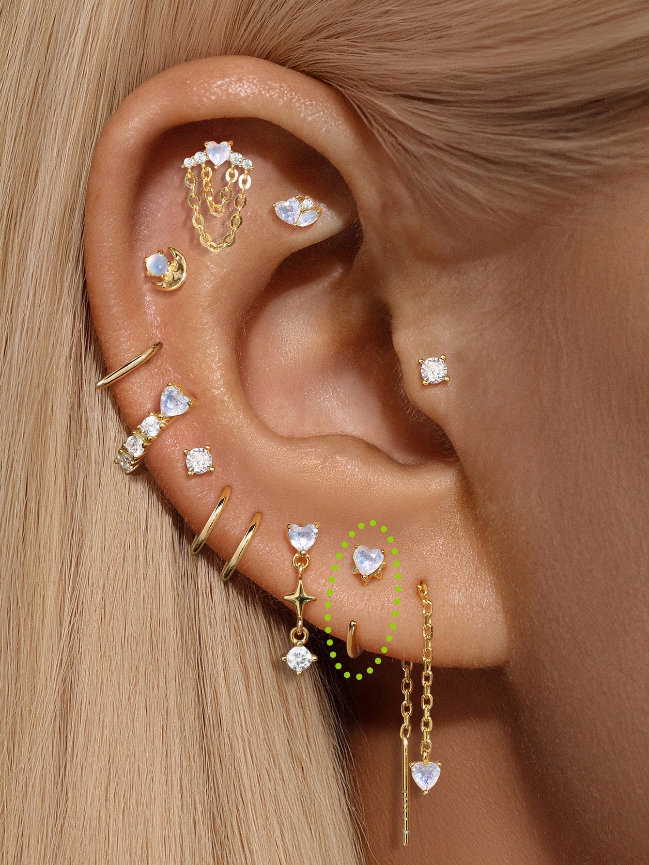 kosiner jewelry S925 Love Moonstone Open Huggies Earrings