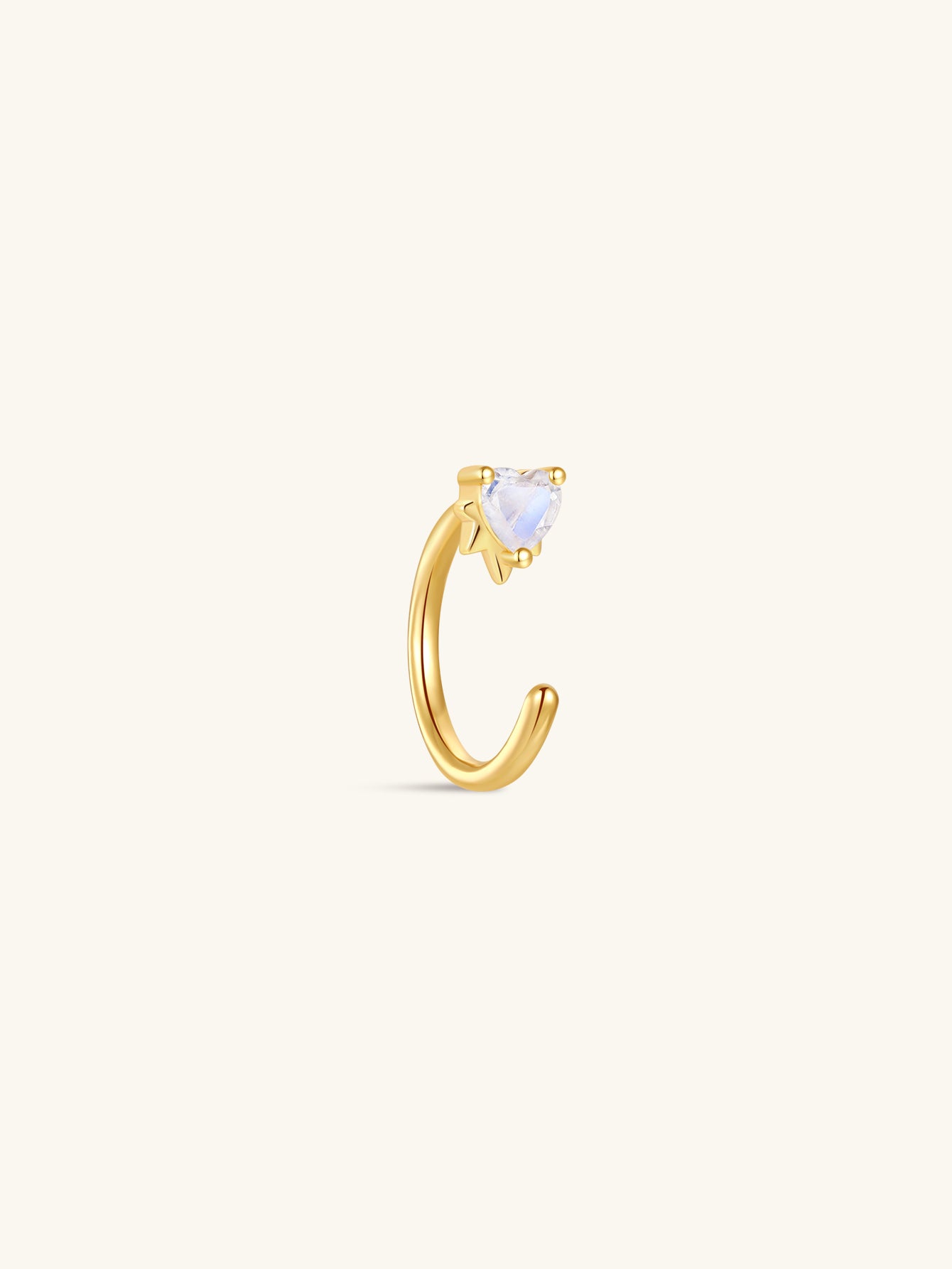 KOSINER 925 Sterling Silver open hoop earrings featuring a heart design and natural moonstone, hypoallergenic and lightweight for comfortable wear.