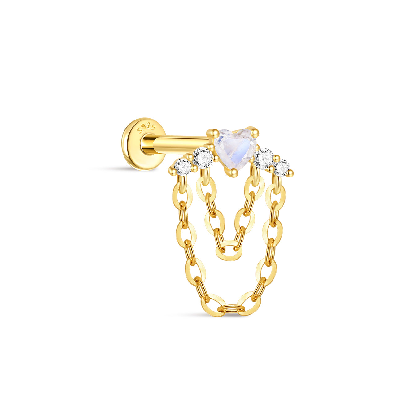 kosiner jewelry S925 Love Moonstone Chain Tassel Flatback Stud