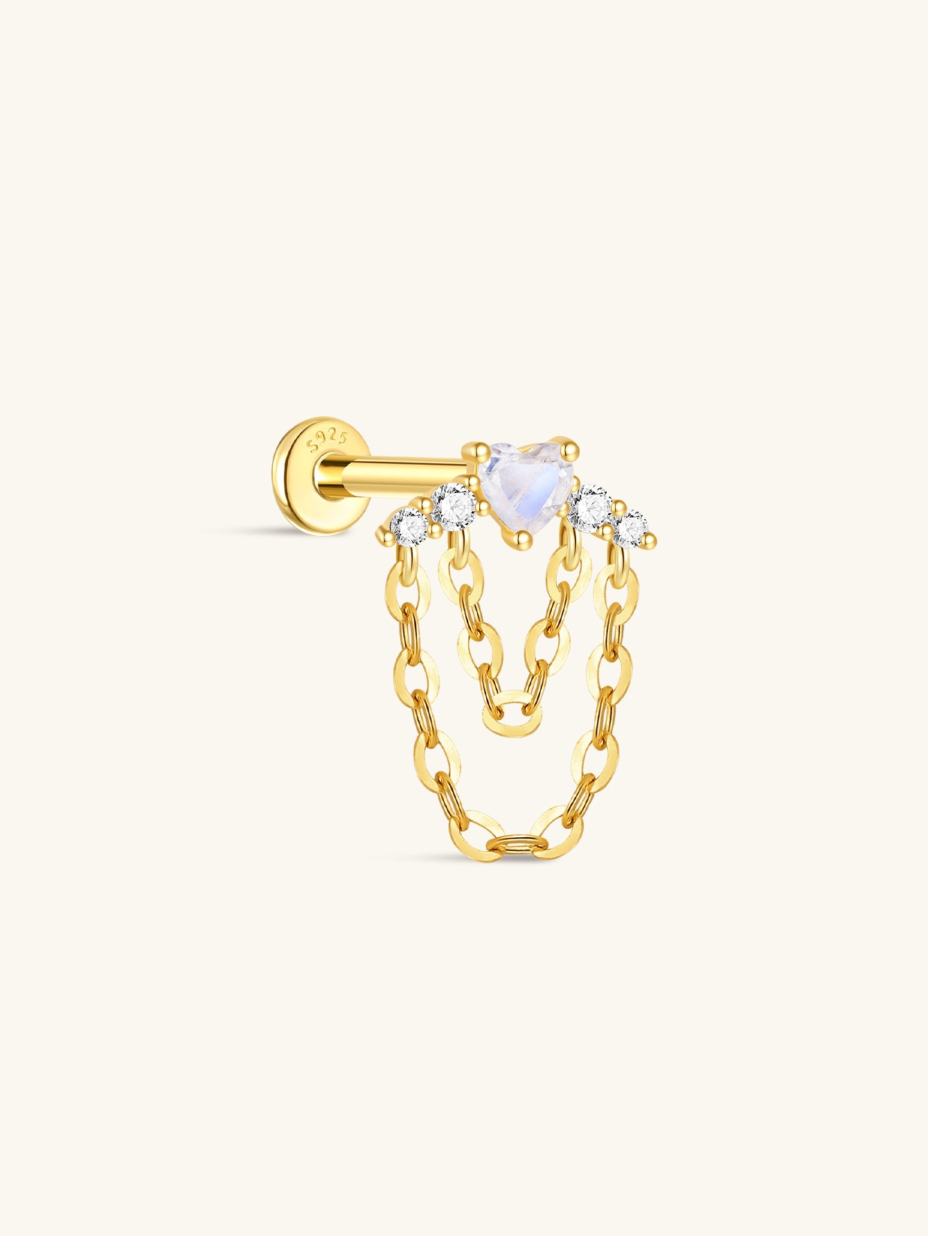 kosiner jewelry S925 Love Moonstone Chain Tassel Flatback Stud