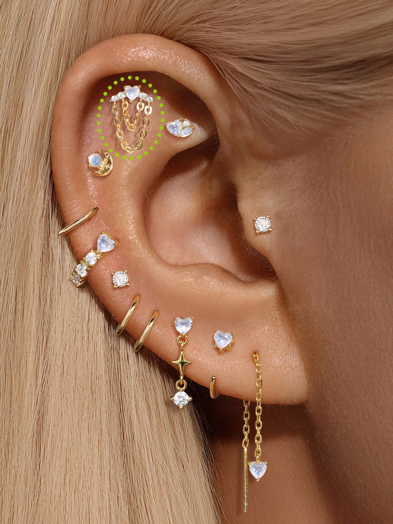 kosiner jewelry S925 Love Moonstone Chain Tassel Flatback Stud