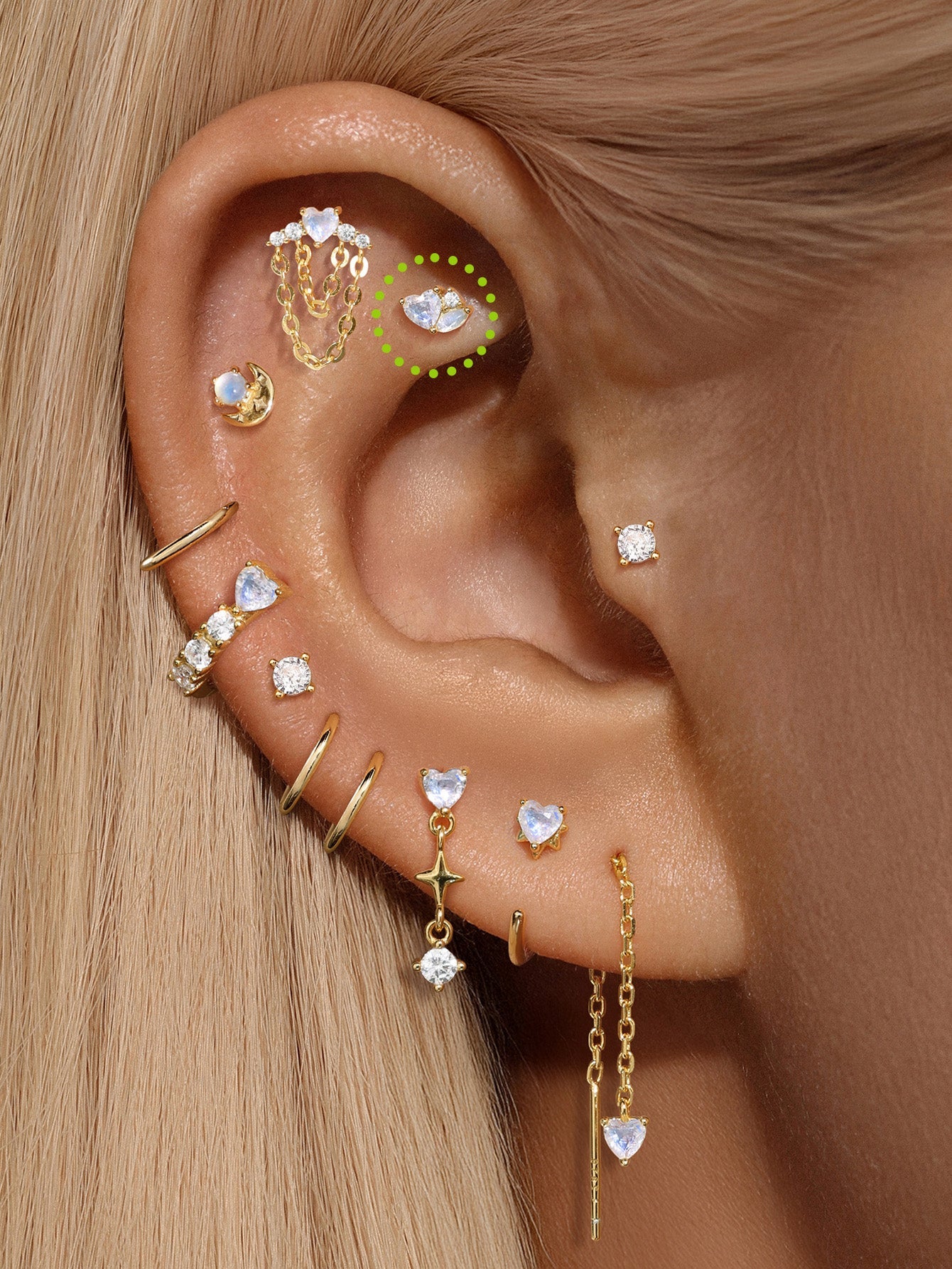 kosiner jewelry S925 Love & Marquise Moonstone Flatback Stud