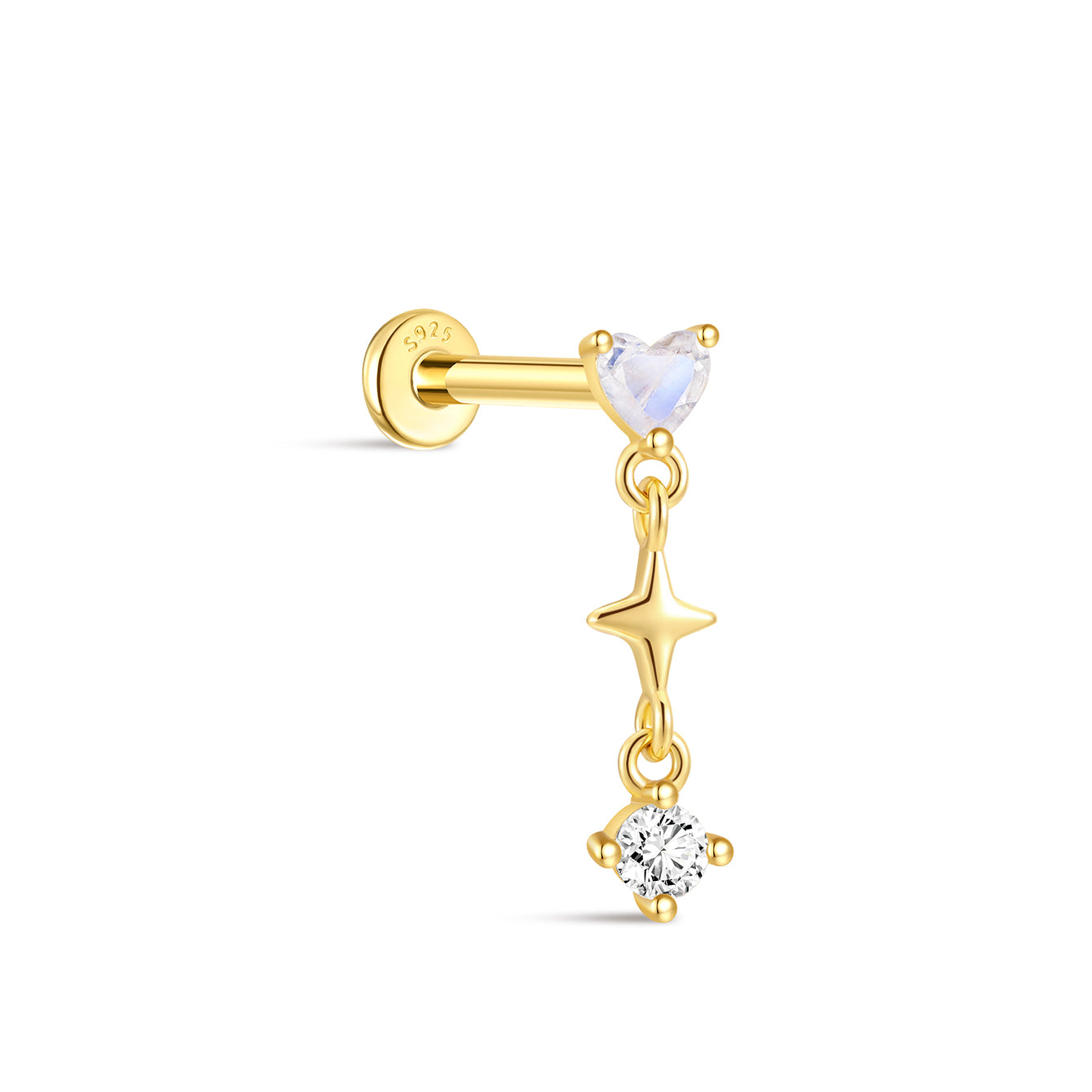 kosiner jewelry S925 Love Moonstone Dangle Flatback Stud
