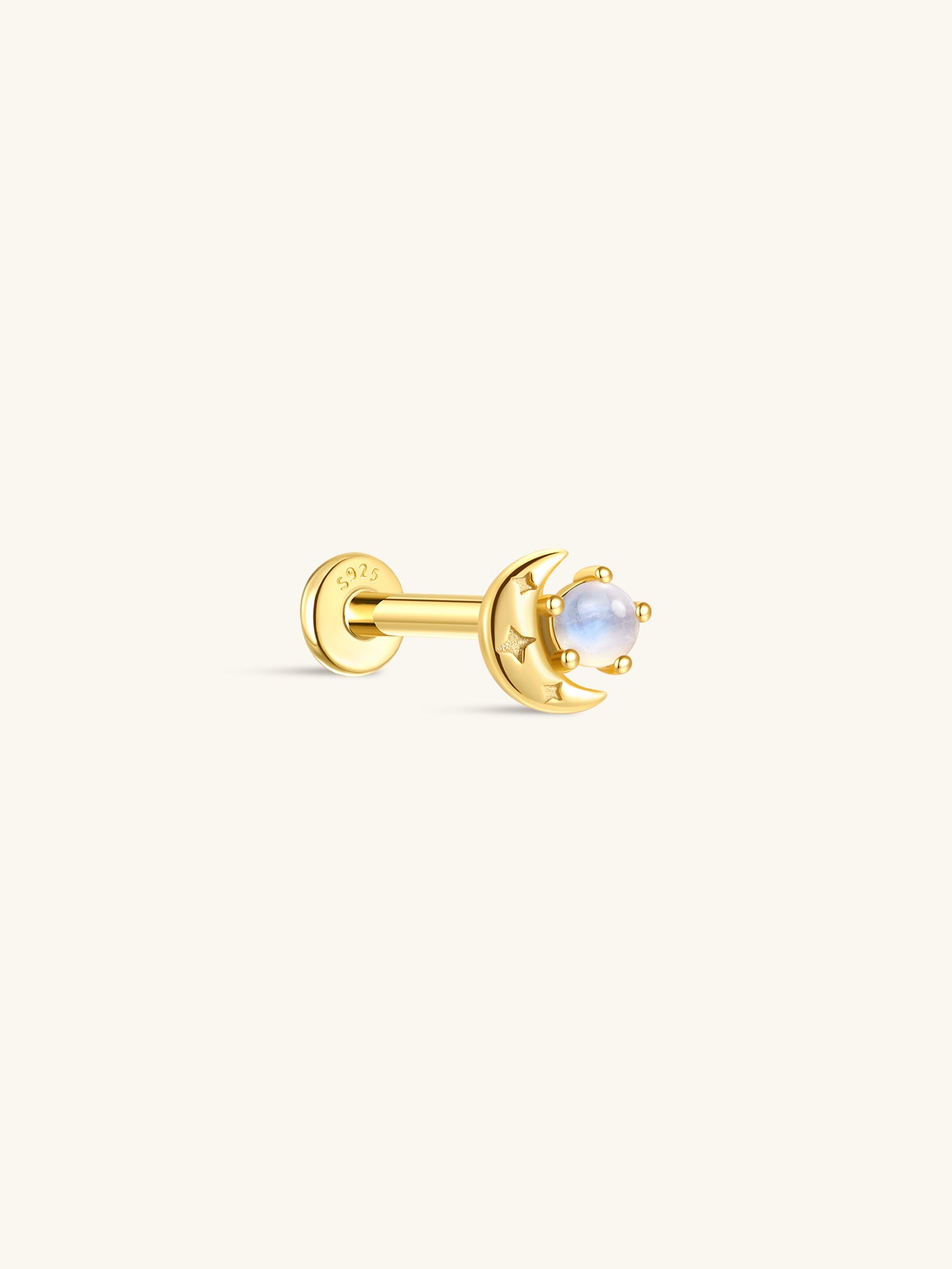 kosiner jewelry S925 Stars & Moon Moonstone Flatback Stud