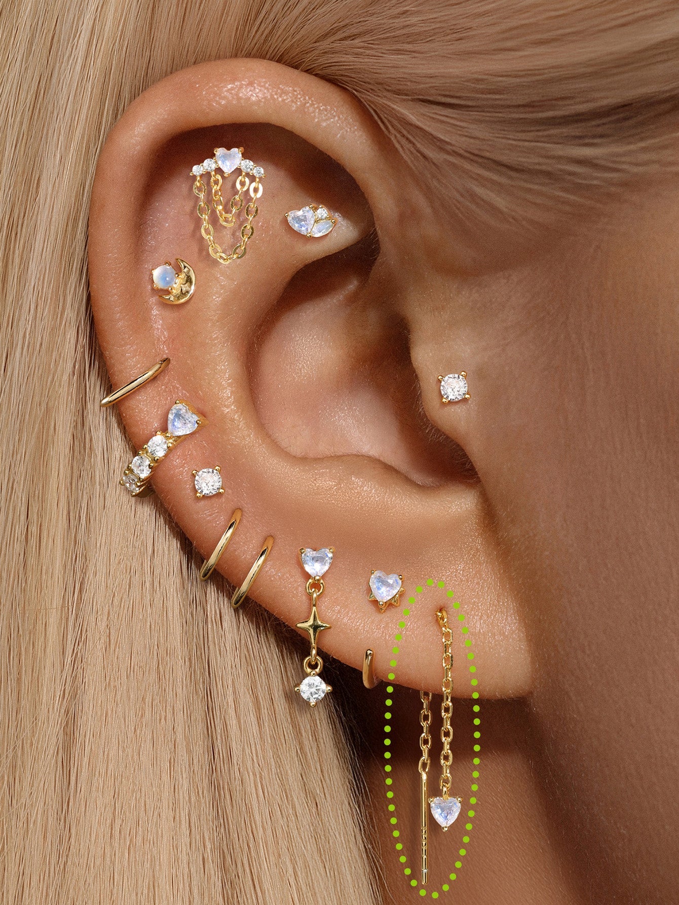 kosiner jewelry S925 Love Moonstone Tassel Chain Hoop Charm Ear Wire