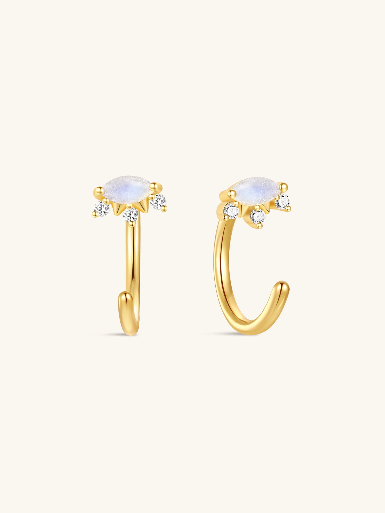 kosiner jewelry S925 Devil's Eye Moonstone Open Huggies Earrings