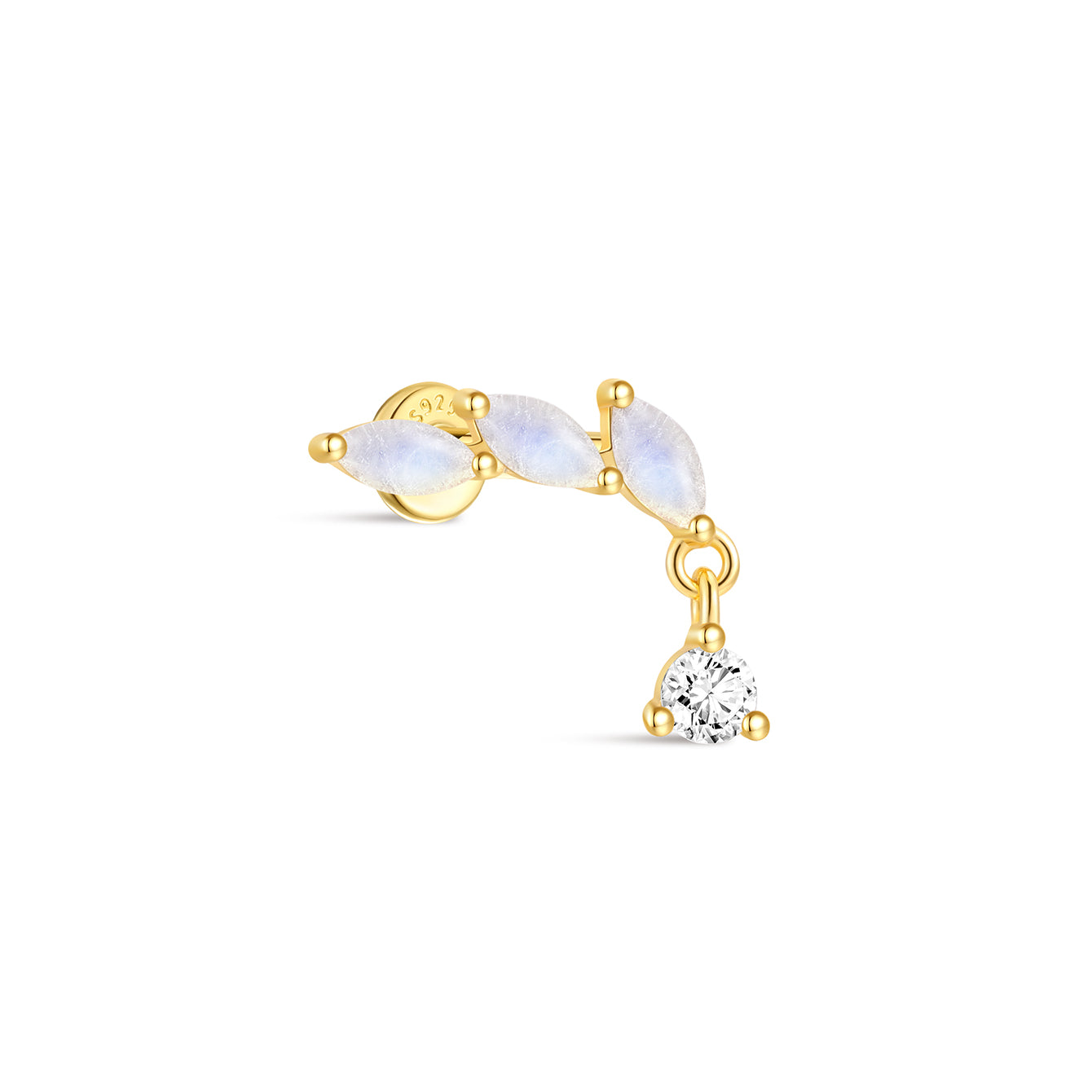 kosiner jewelry S925 Classic Three Marquise Moonstone Flatback Stud