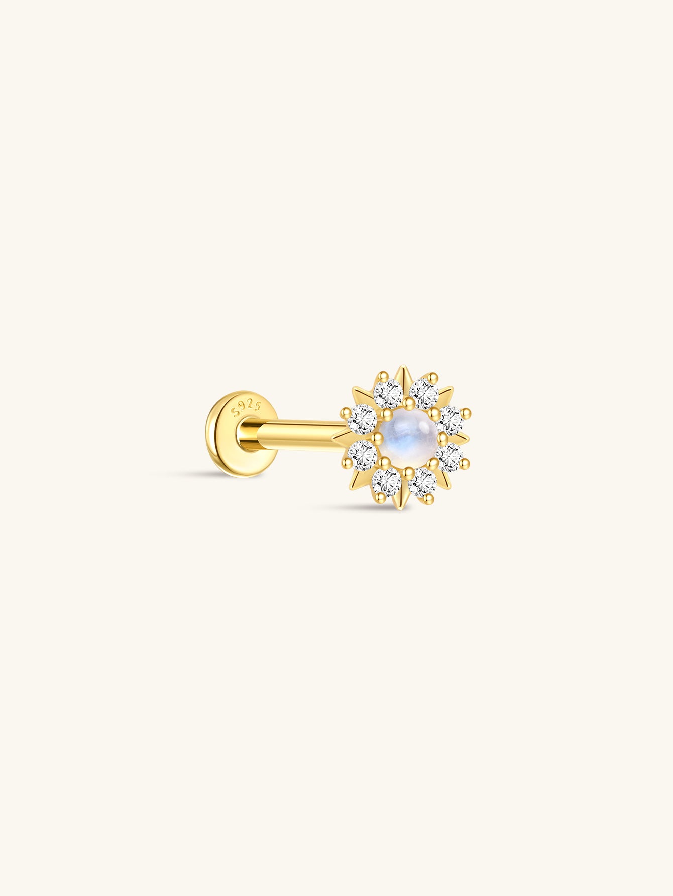 kosiner jewelry S925 Classic Star Moonstone Flatback Stud