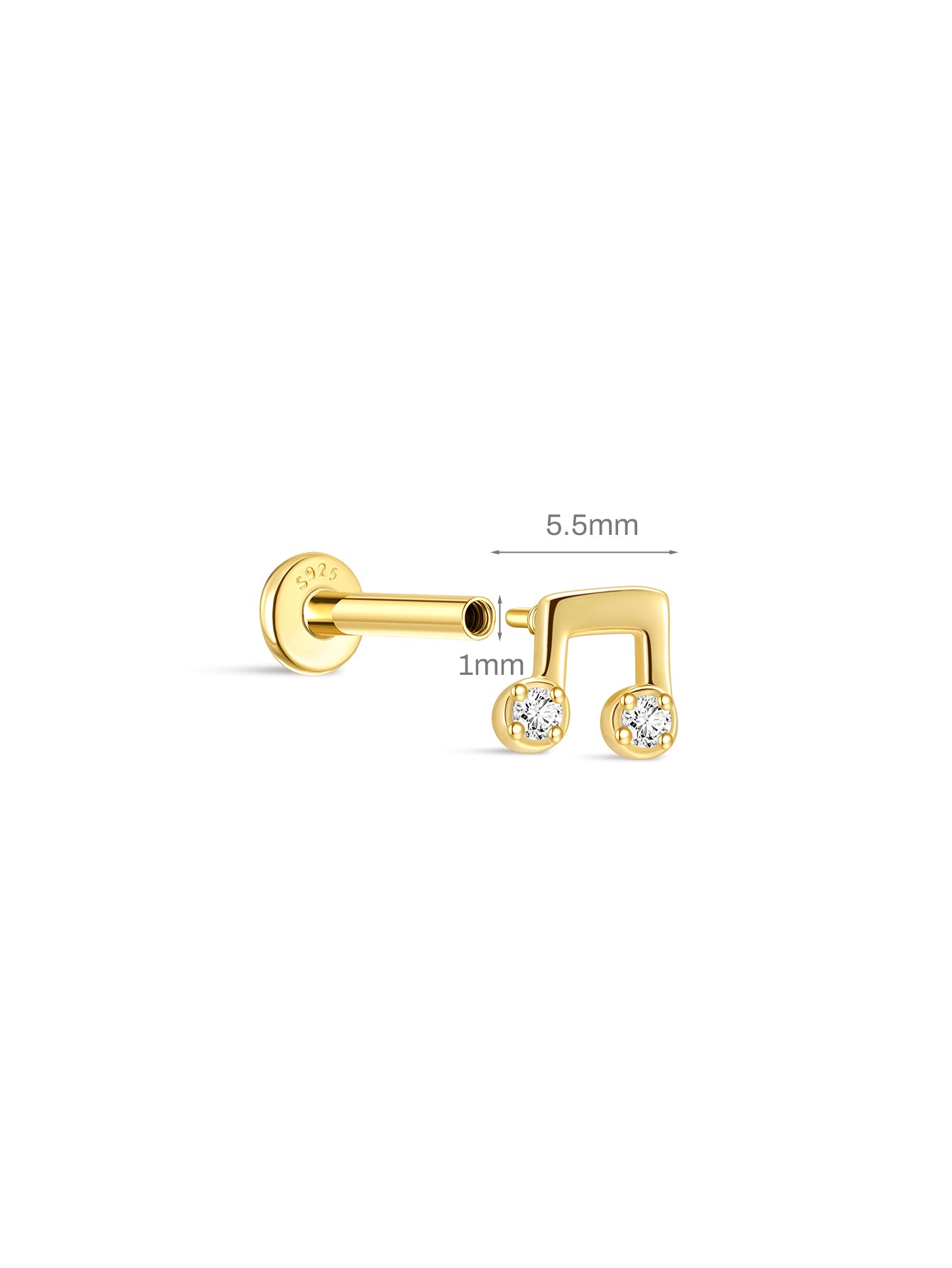 925 Sterling Zilver Cité Melody Note CZ Stud