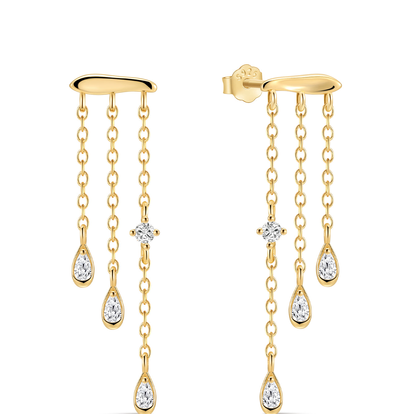 18k Gold Vermeil Flow Droplet Pendant Tassel Studs