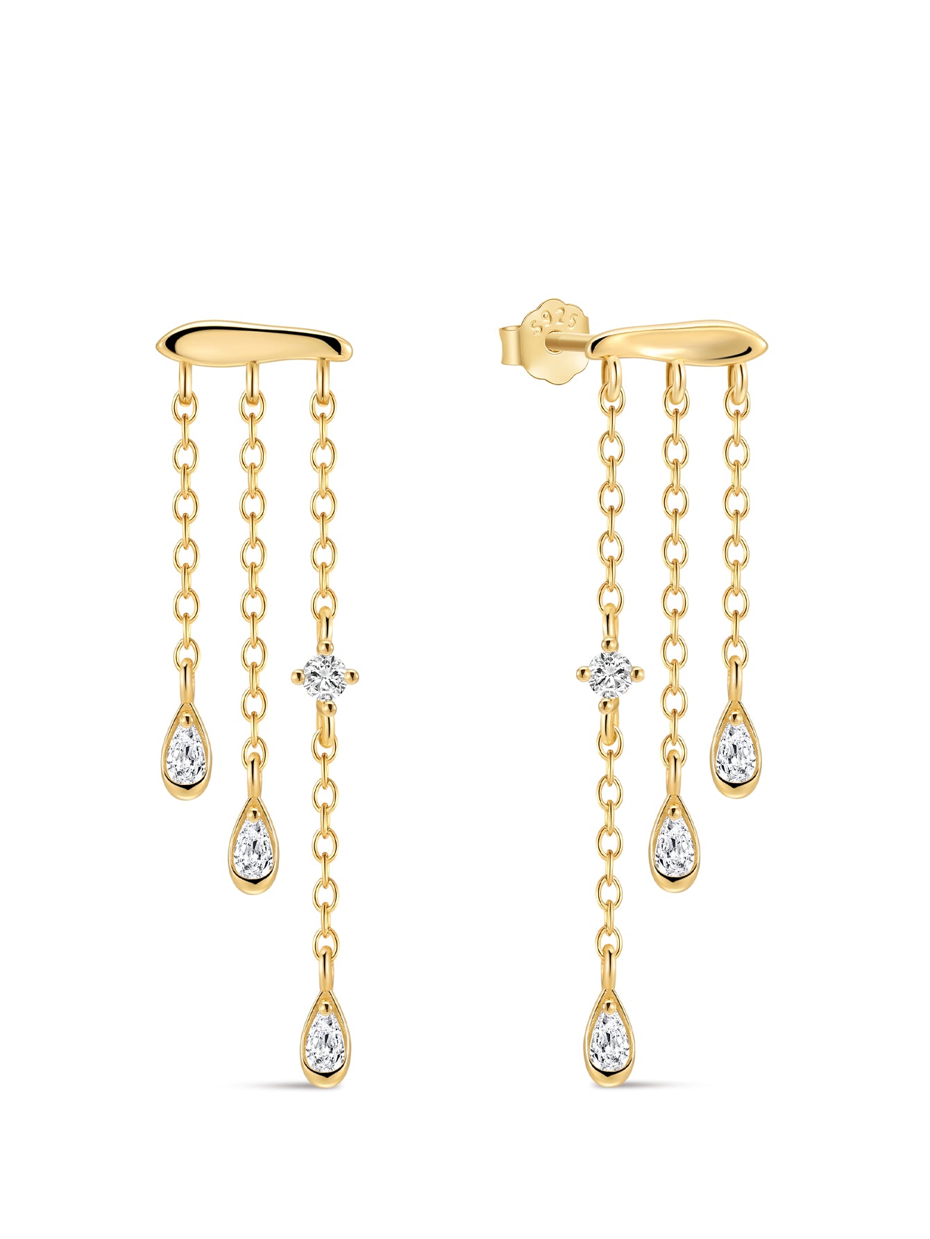 18k Gold Vermeil Flow Droplet Pendant Tassel Studs