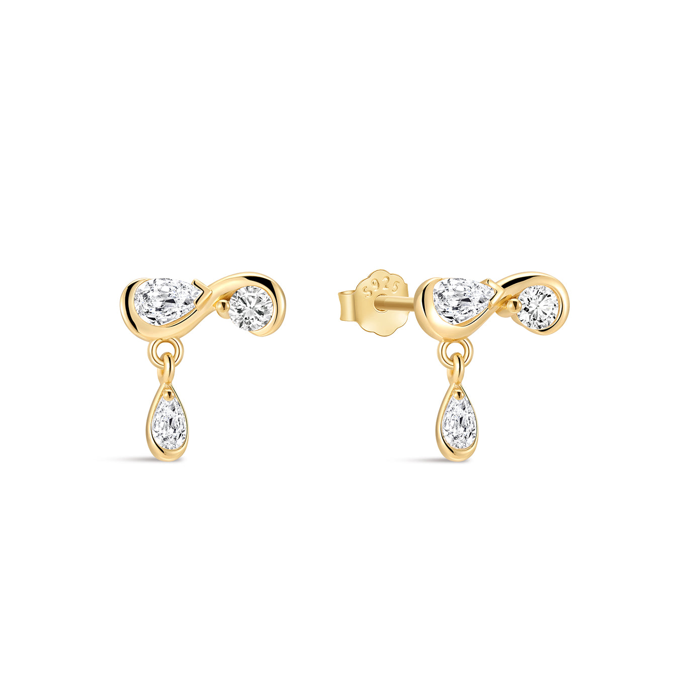 Pinos de gota CZ em ouro vermeil 18K