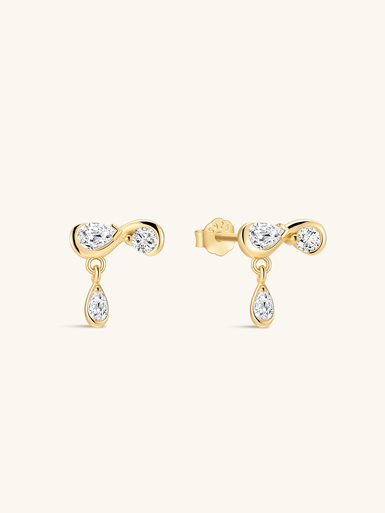 18K Gold Vermeil Flow CZ Droplet Studs