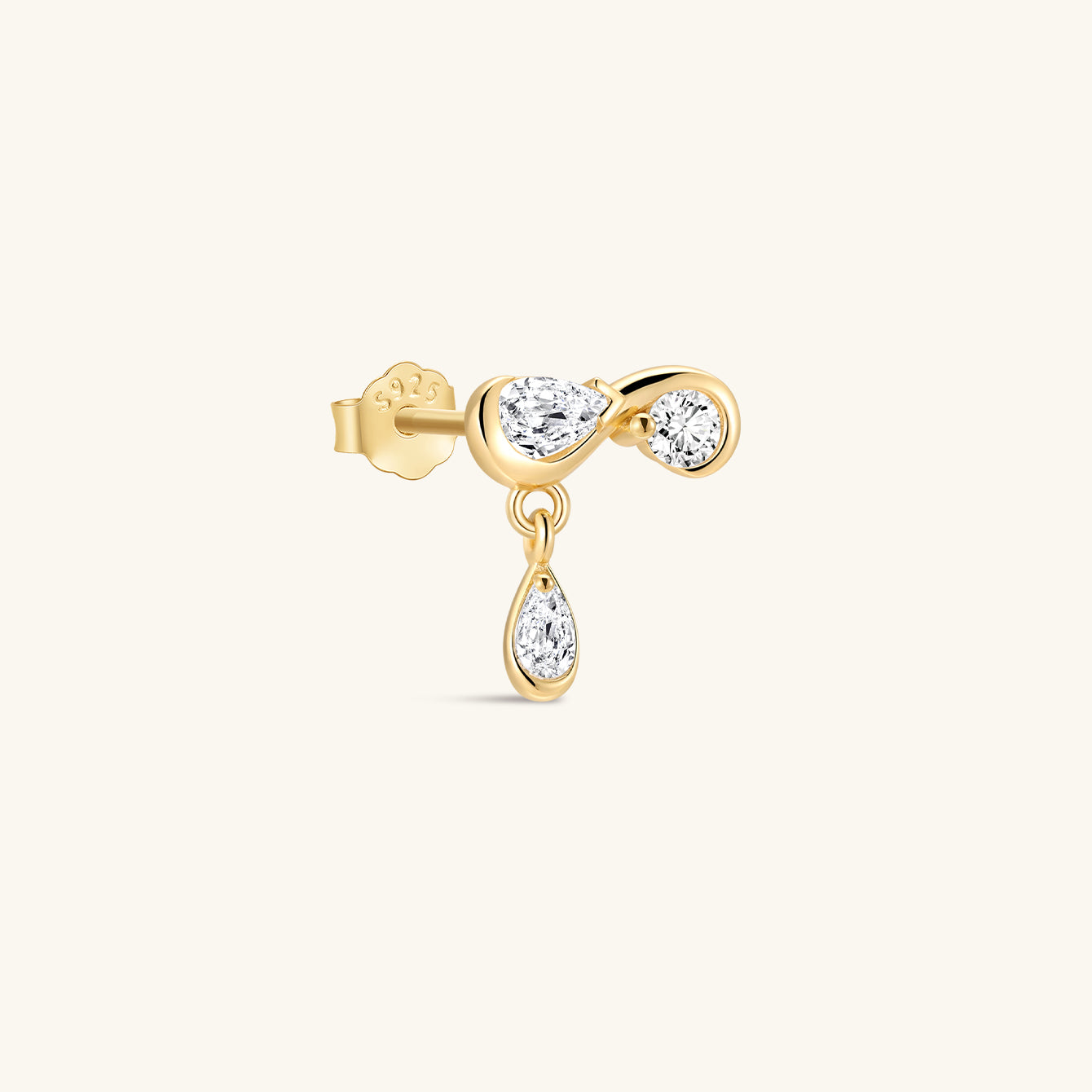 18K Gold Vermeil Flow CZ Droplet Studs