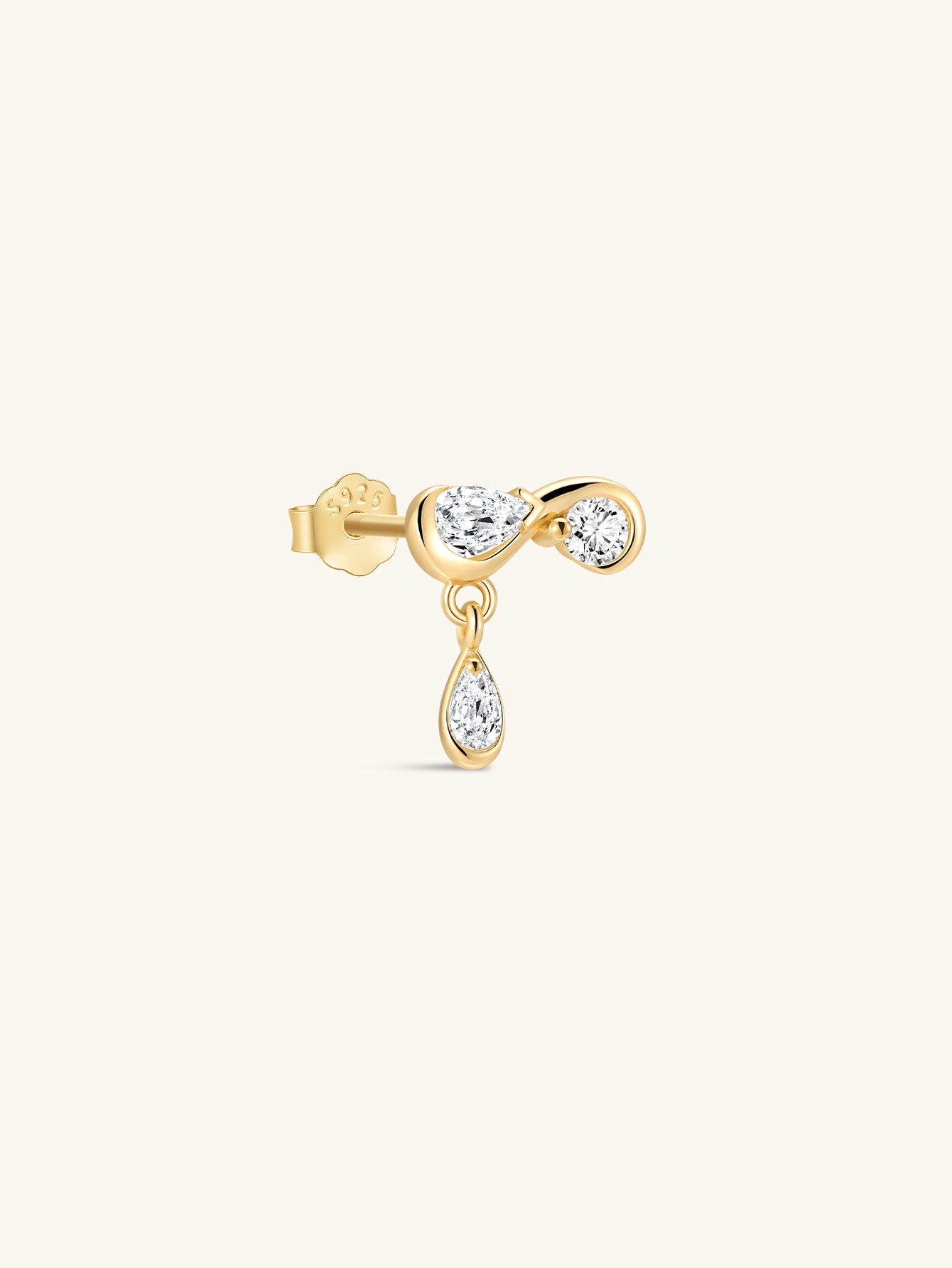18K Gold Vermeil Flow CZ Droplet Studs