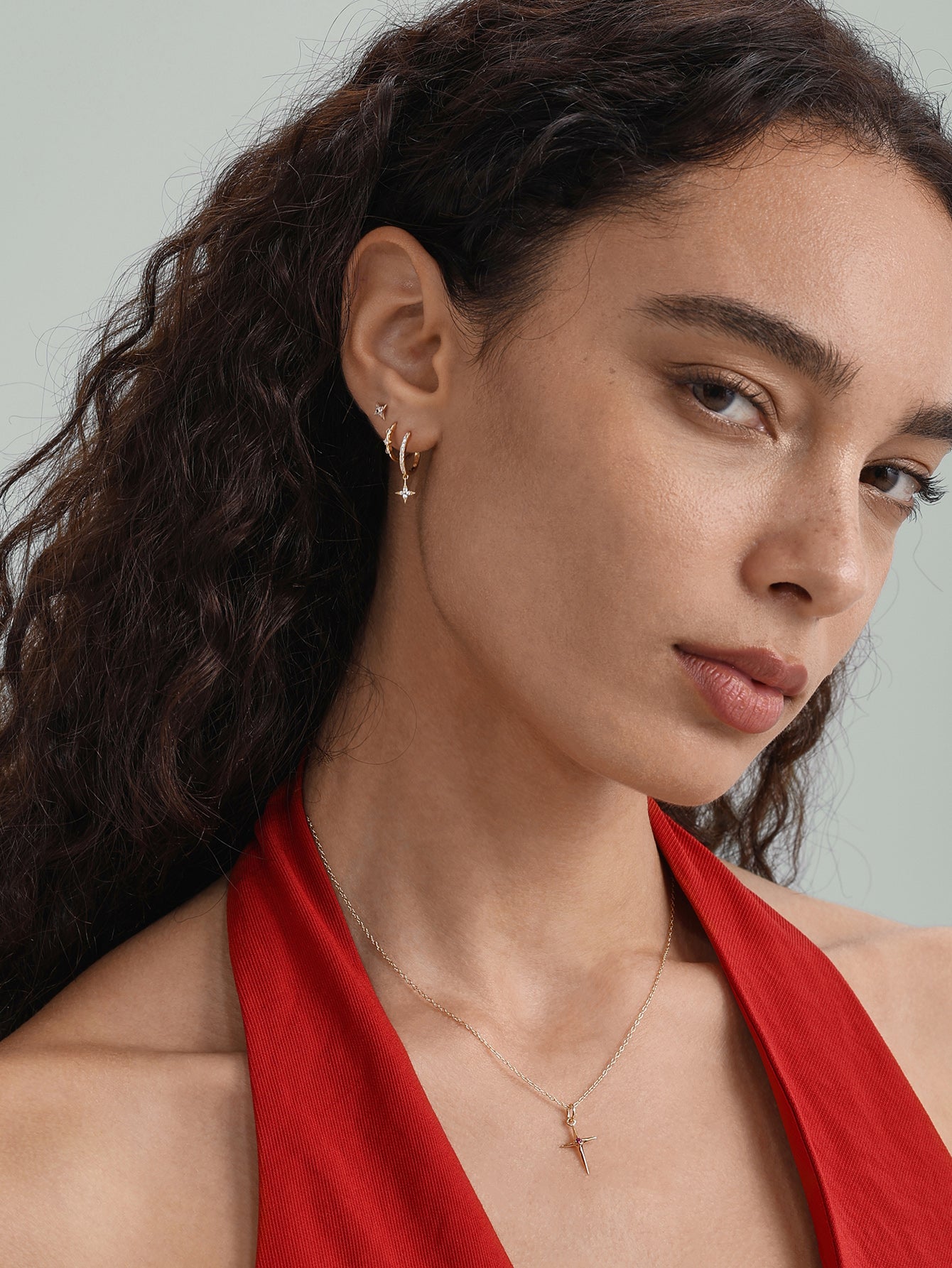 Étoile Pavé CZ Pendant Hoops in 18K Gold Vermeil