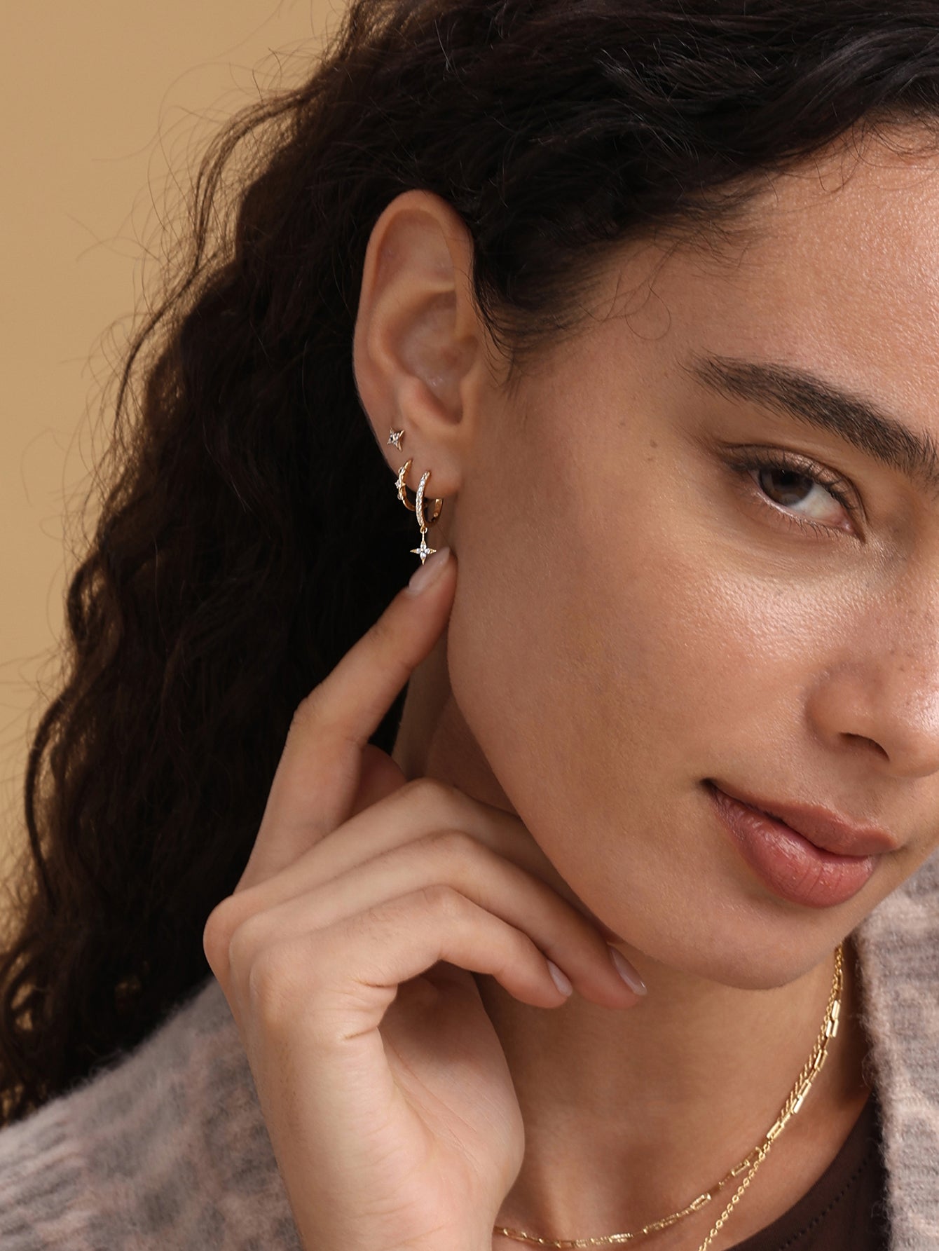 Étoile Pavé CZ Pendant Hoops in 18K Gold Vermeil