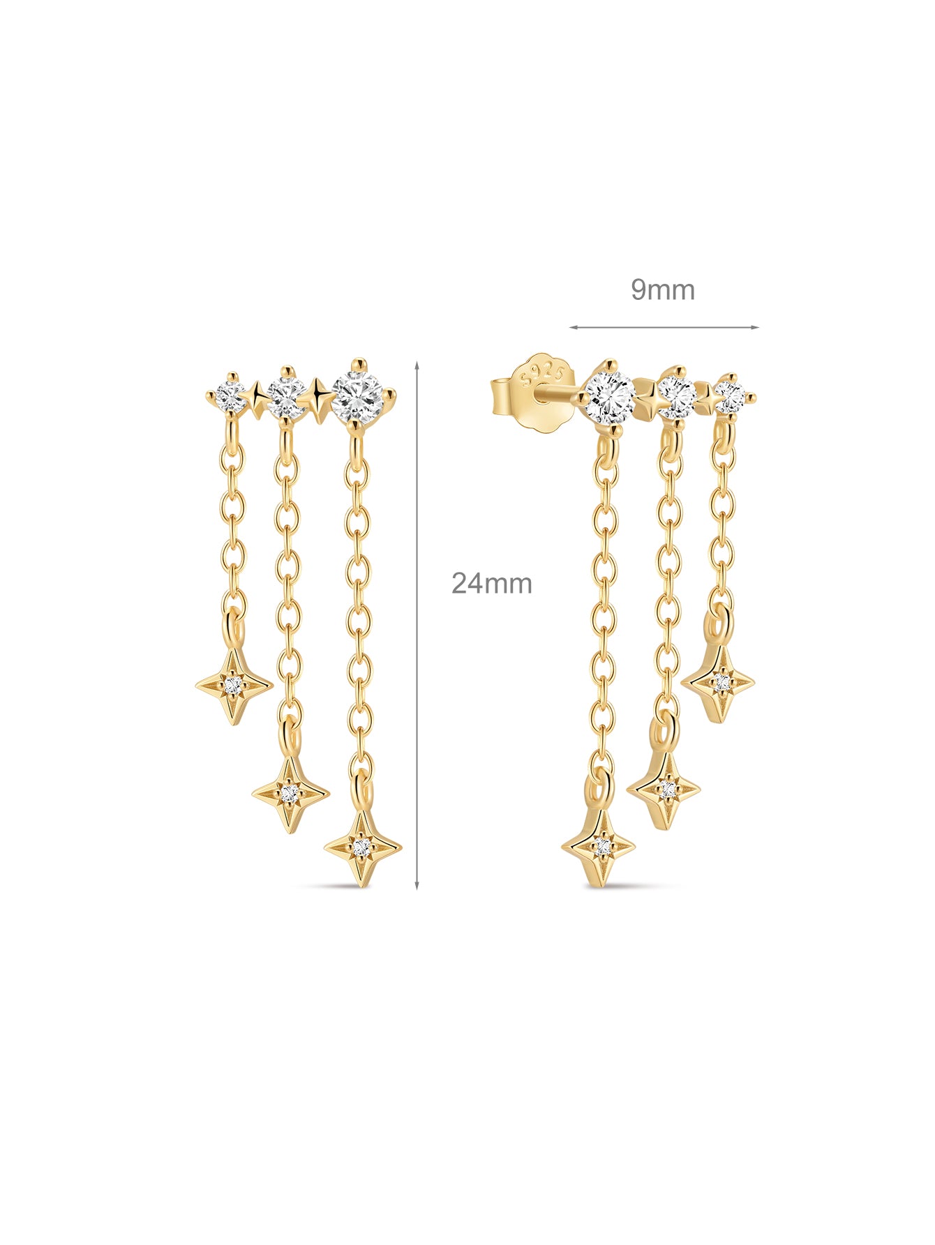Étoile Pendant Chain Studs in 18K Gold Vermeil