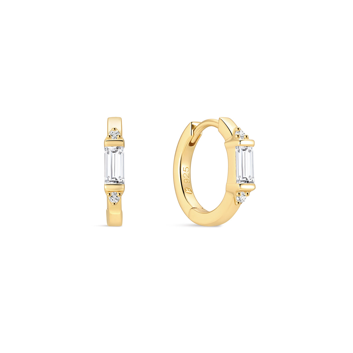 Créoles carrées en or vermeil 18 carats et zircones cubiques