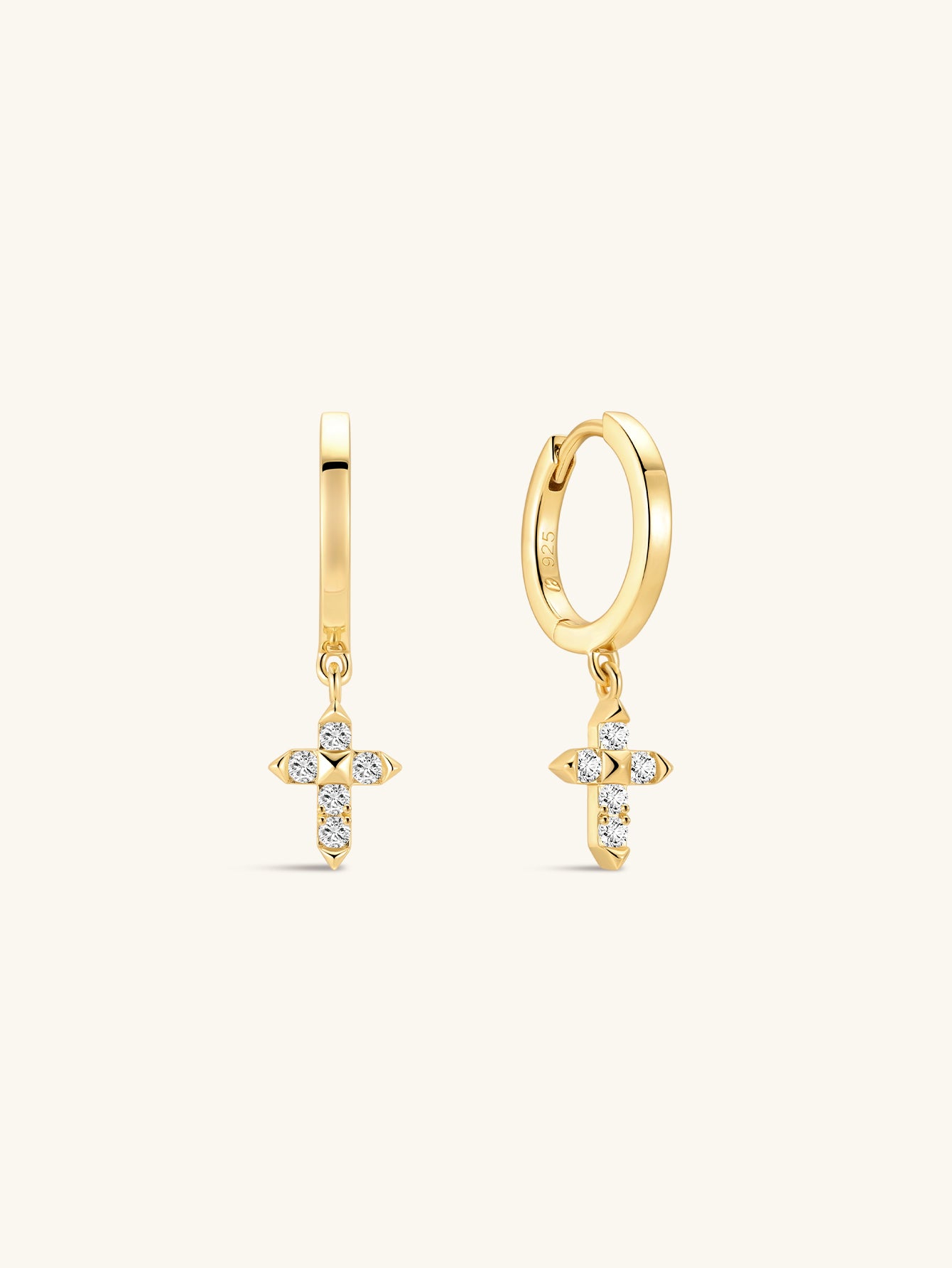18K Gold Vermeil Prism Cross Hoops