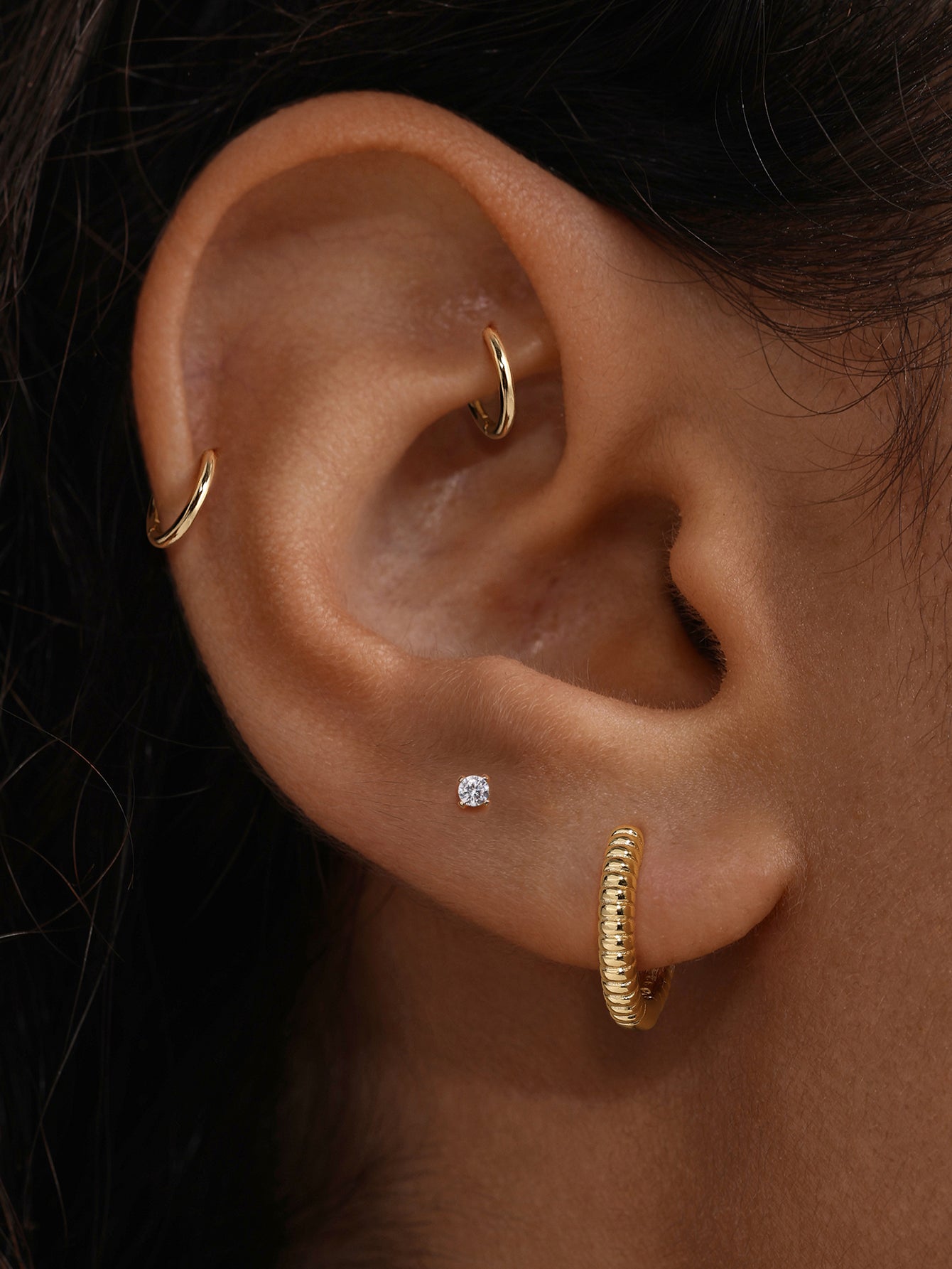 Essentials Classic Ridge Huggies in Gold Plated Sterling Silver