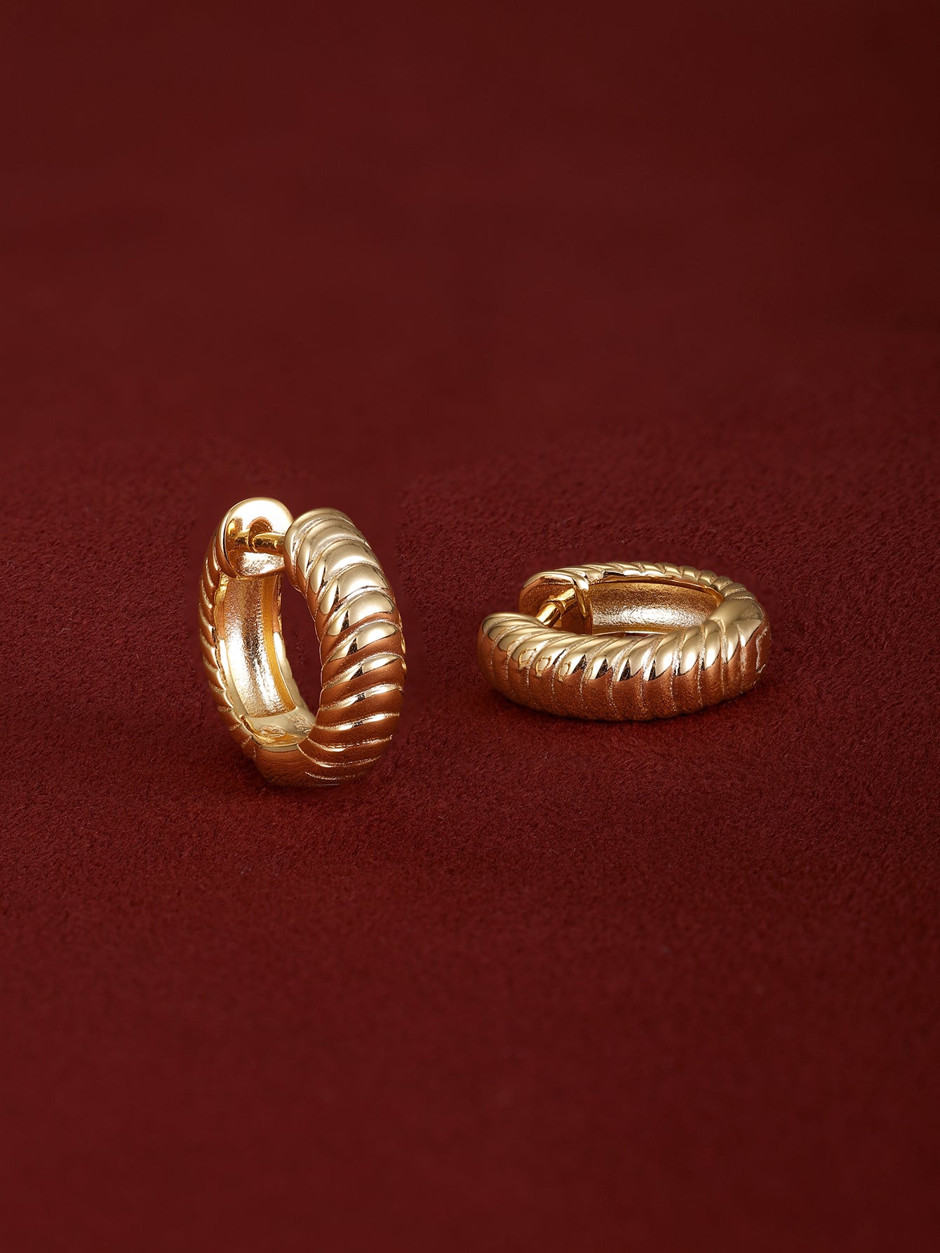 Essentials Stacked Texture Huggies in Gold Plated Sterling Silver