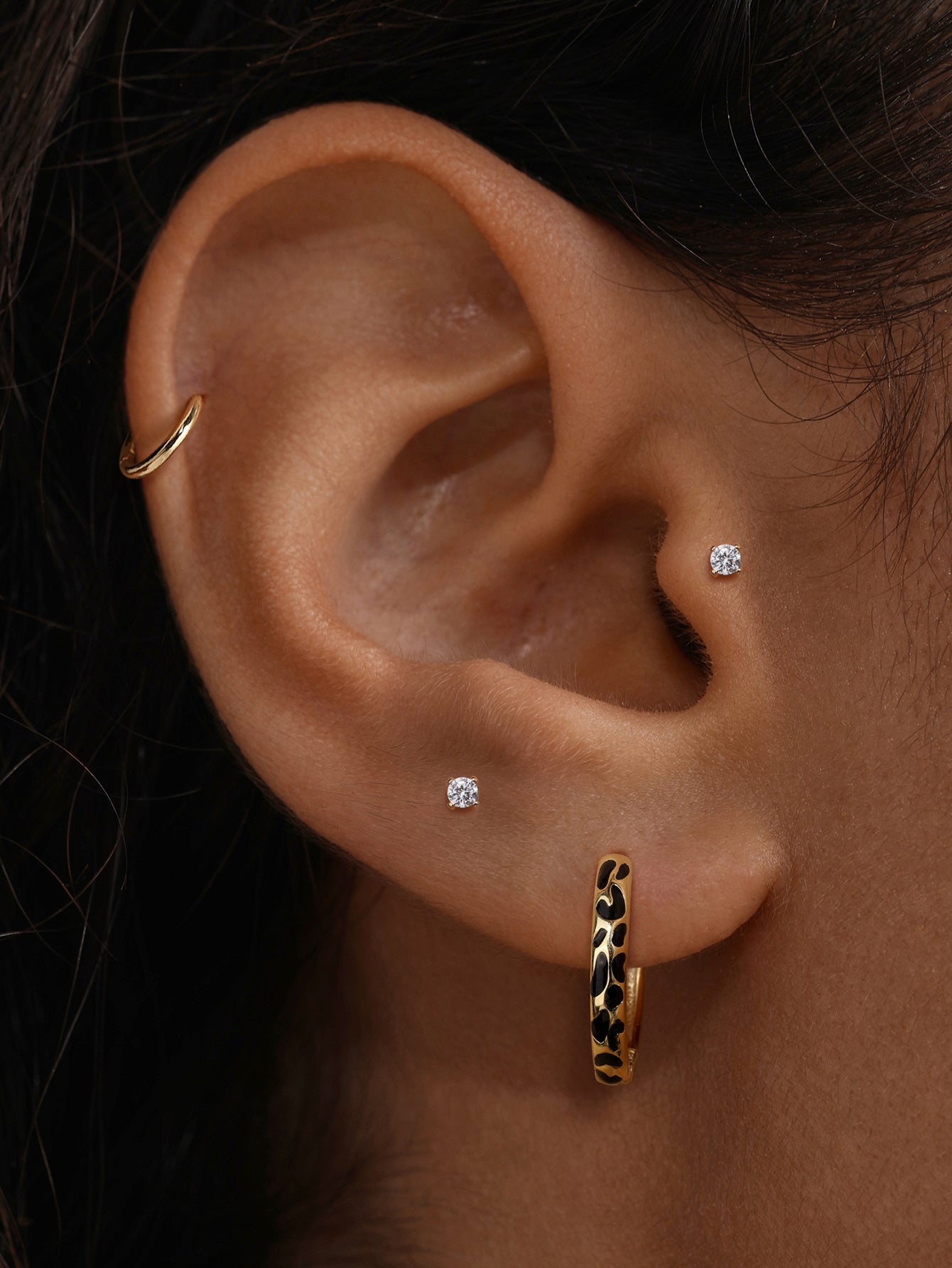 Puzzle Leopard  Hoops in Sterling Silver