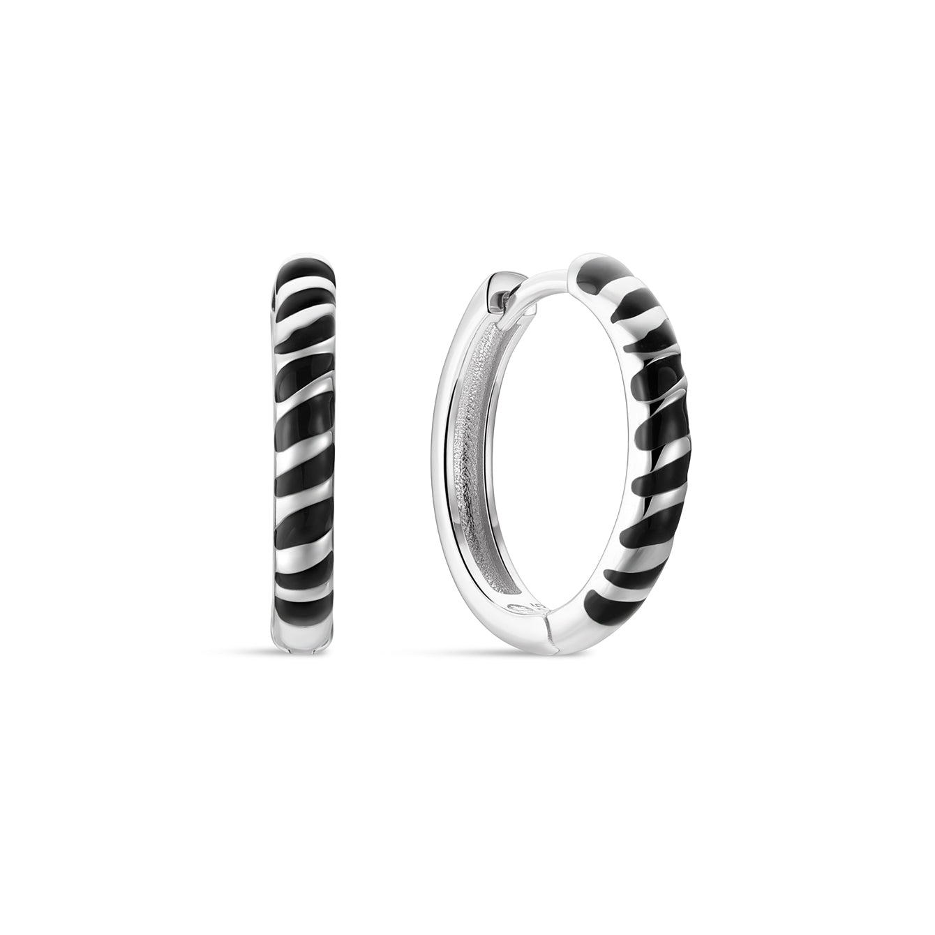 Puzzle Zebra Hoops in Sterling Silver