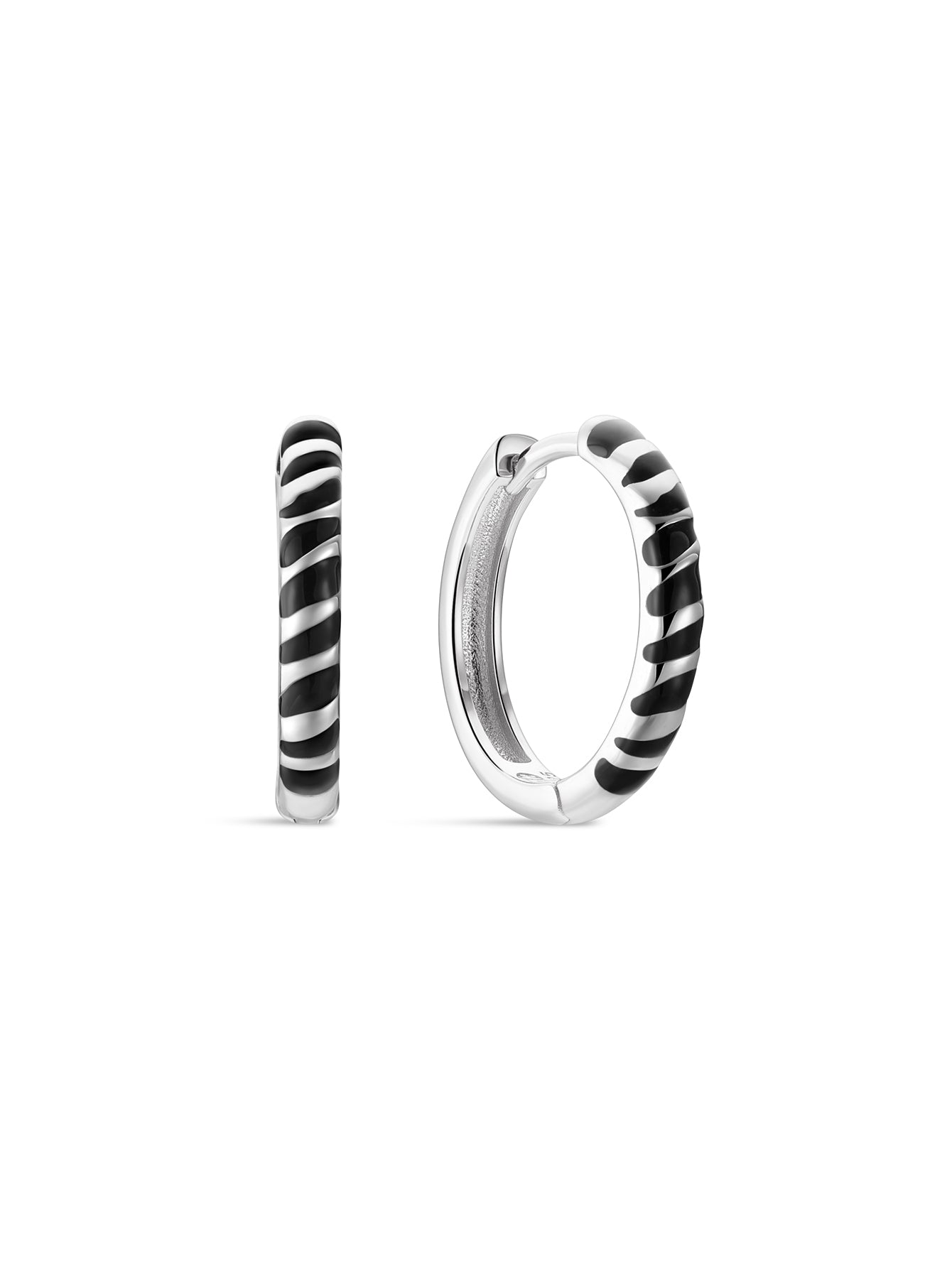 Puzzle Zebra Hoops in Sterling Silver