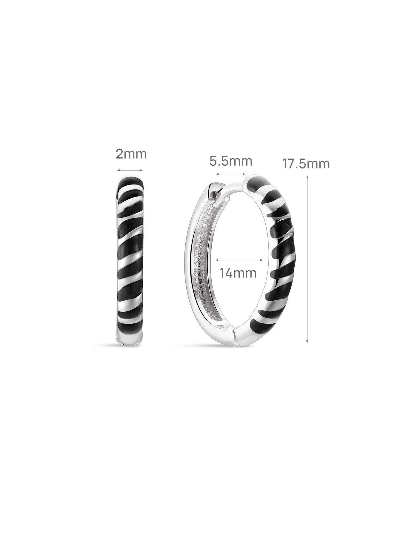 Puzzle Zebra Hoops in Sterling Silver