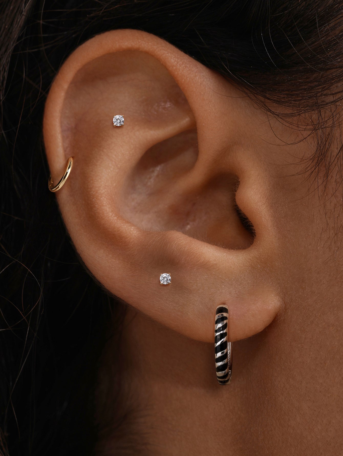 Puzzle Zebra Hoops in Sterling Silver