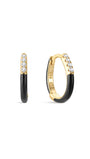 Puzzle Black Enamel CZ Hoops in Sterling Silver