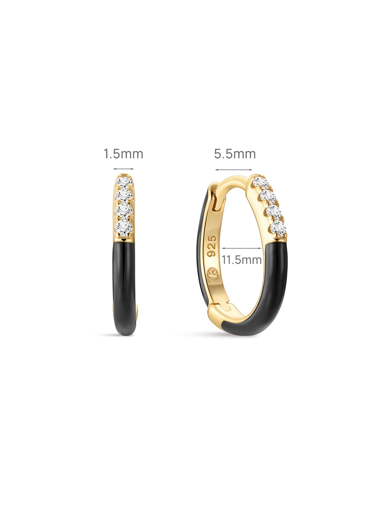 Puzzle Black Enamel CZ Hoops in Sterling Silver