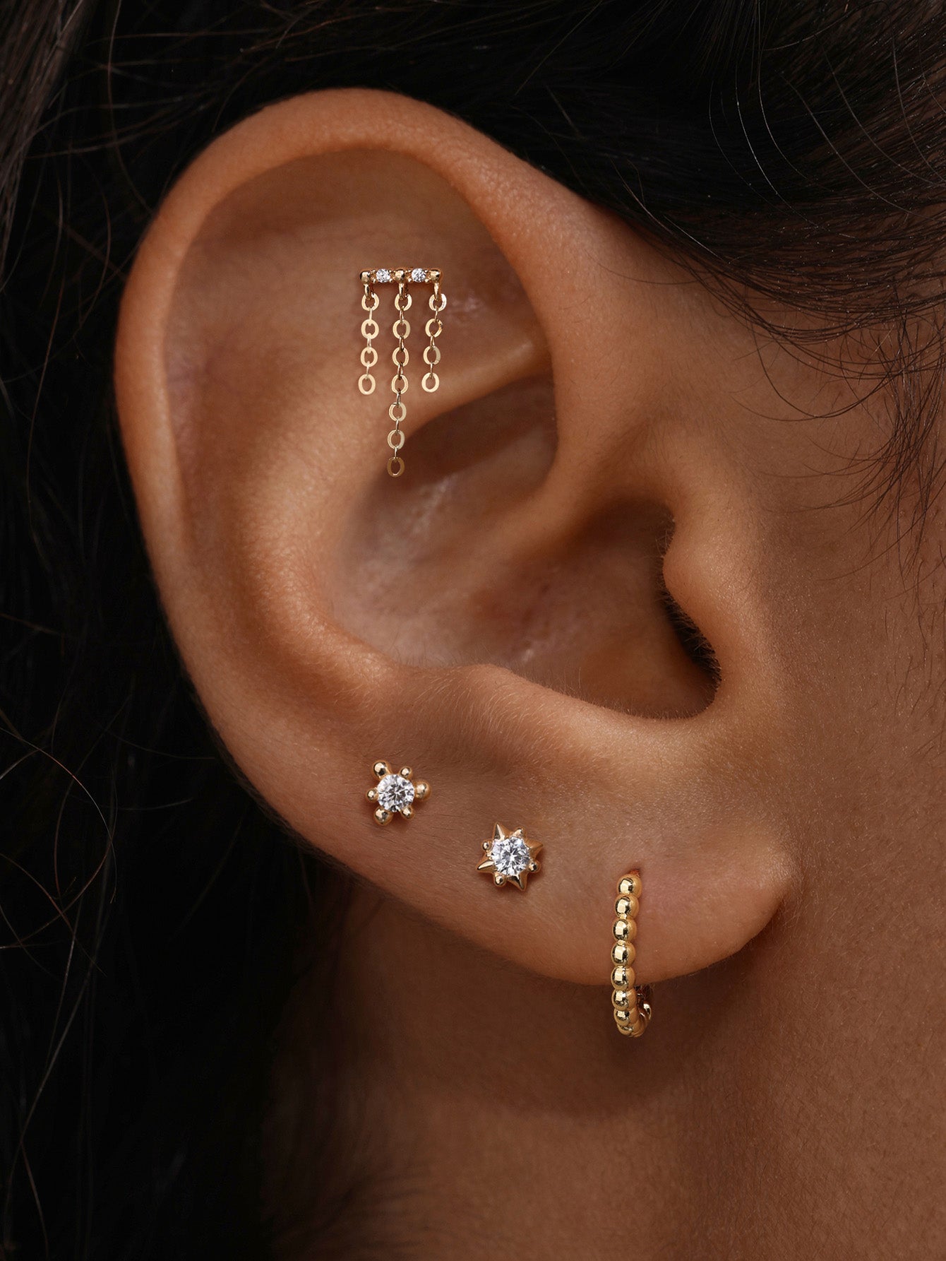 Perléa Beaded Gold Huggies in Sterling Sliver