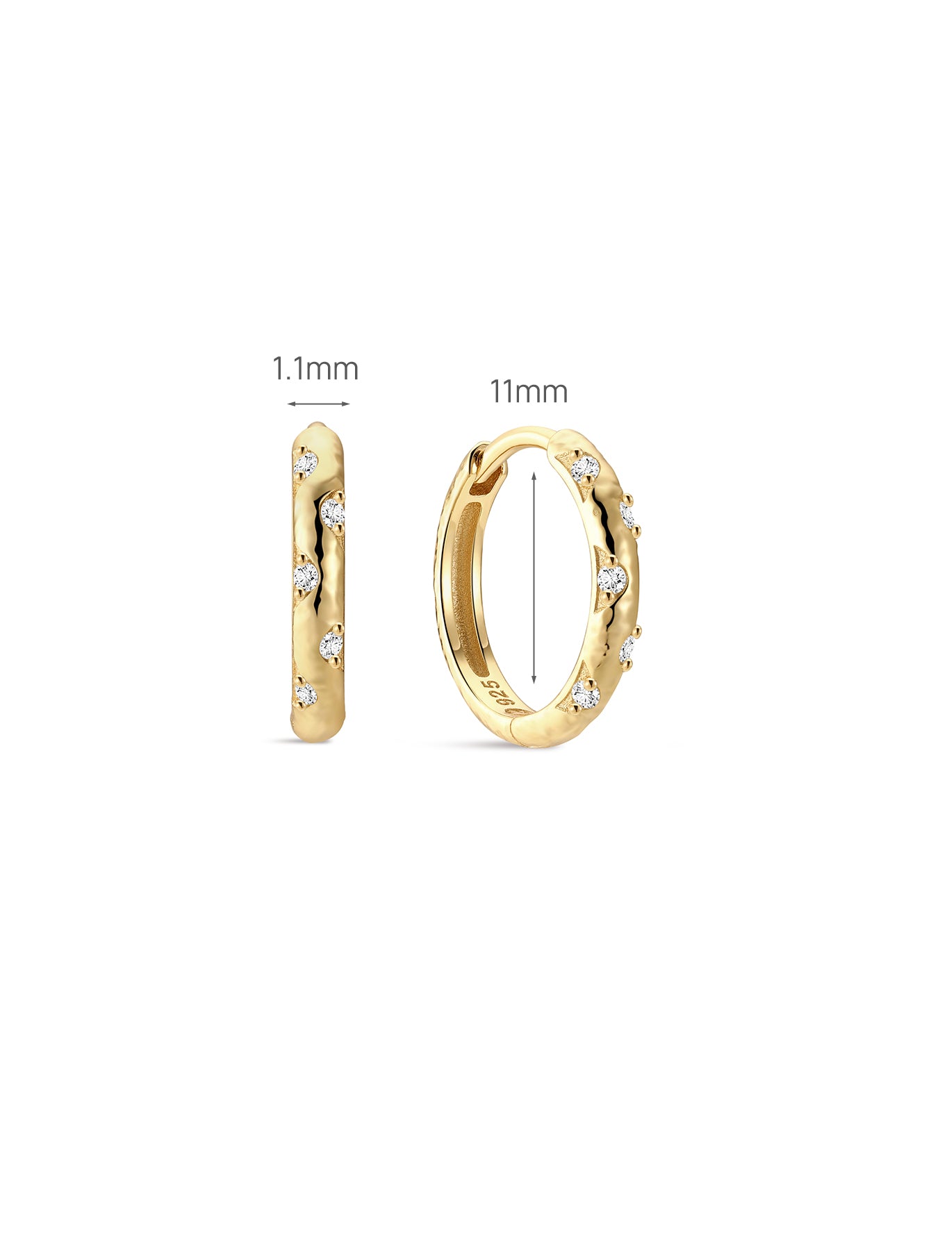 Crafted Hammered CZ Hoops in Sterling Sliver