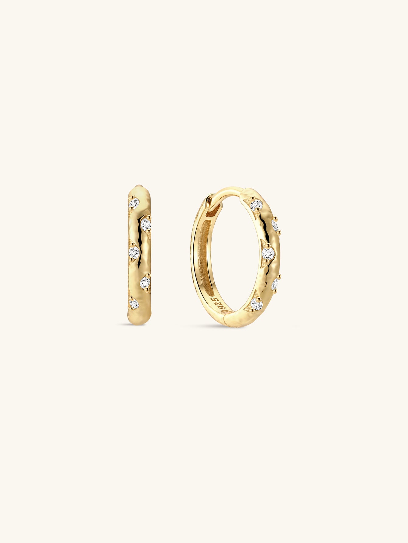 Crafted Hammered CZ Hoops in Sterling Sliver