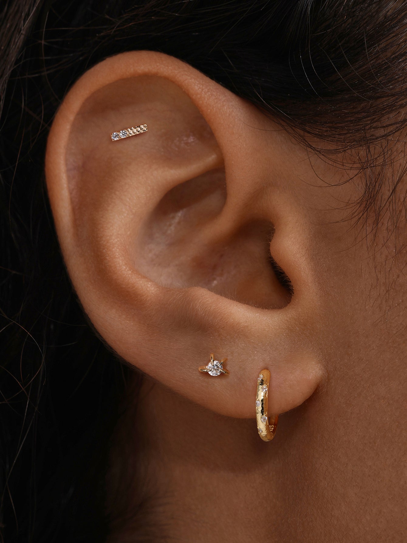 Crafted Hammered CZ Hoops in Sterling Sliver