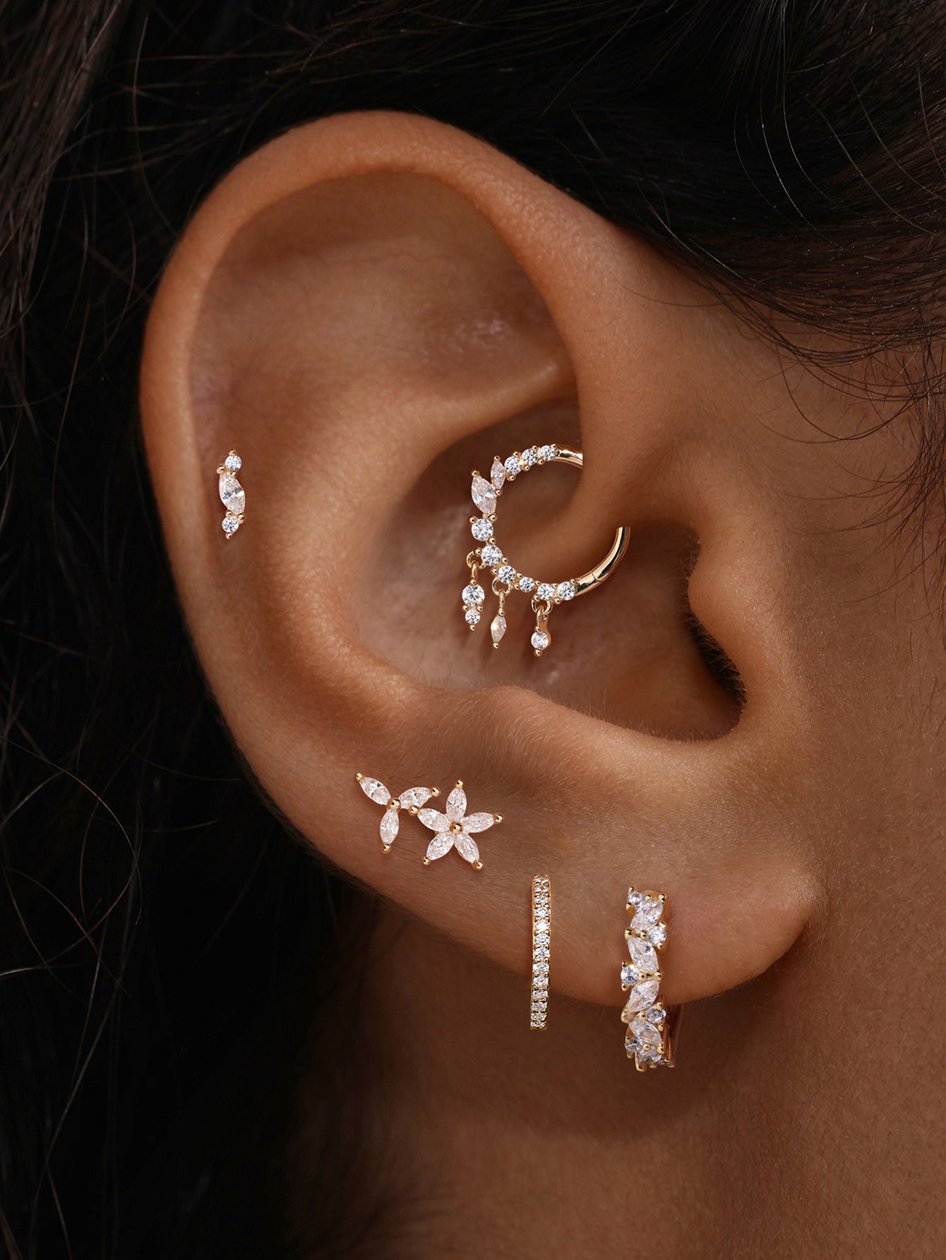 The Marquise Pavé Hoops in Sterling Silver
