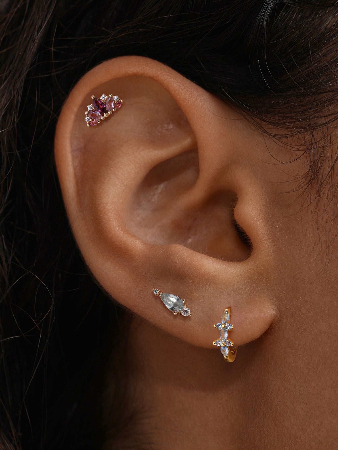 Gem Garden Aquamarine Marquise Hoops in Sterling Silver