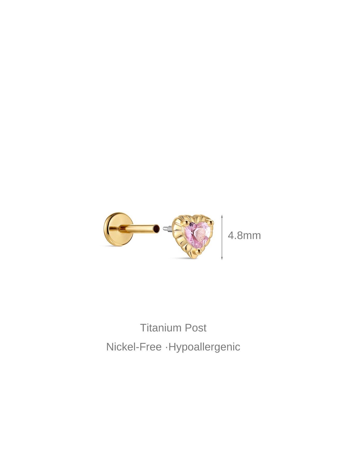 Kosiner Jewelry KOSINER Pink Ritual 925 Sterling Silver Romantic Heart Flat Back Stud