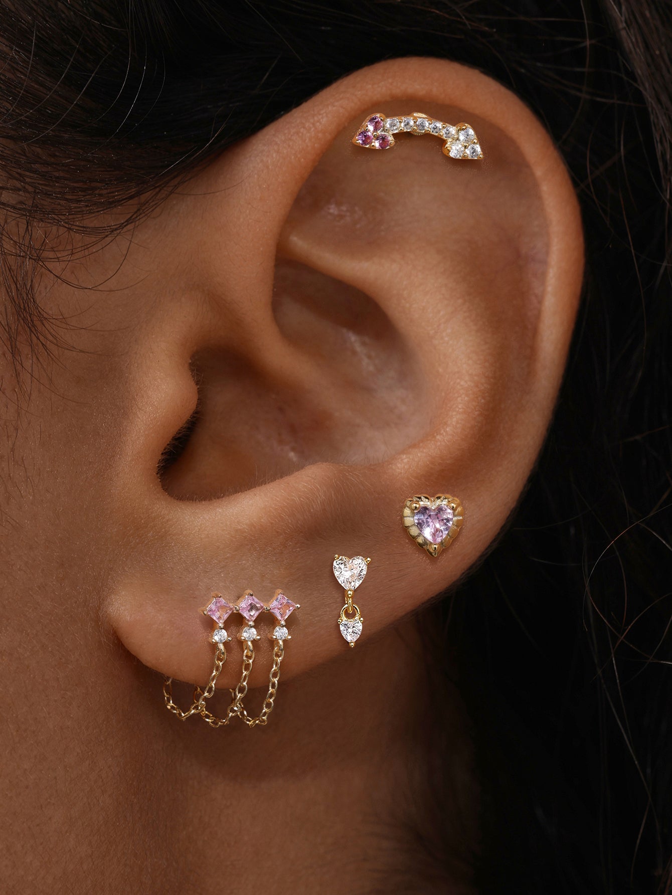 Pink Ritual Arc Stud – 925 Sterling Silver Pink & Clear CZ Flatback