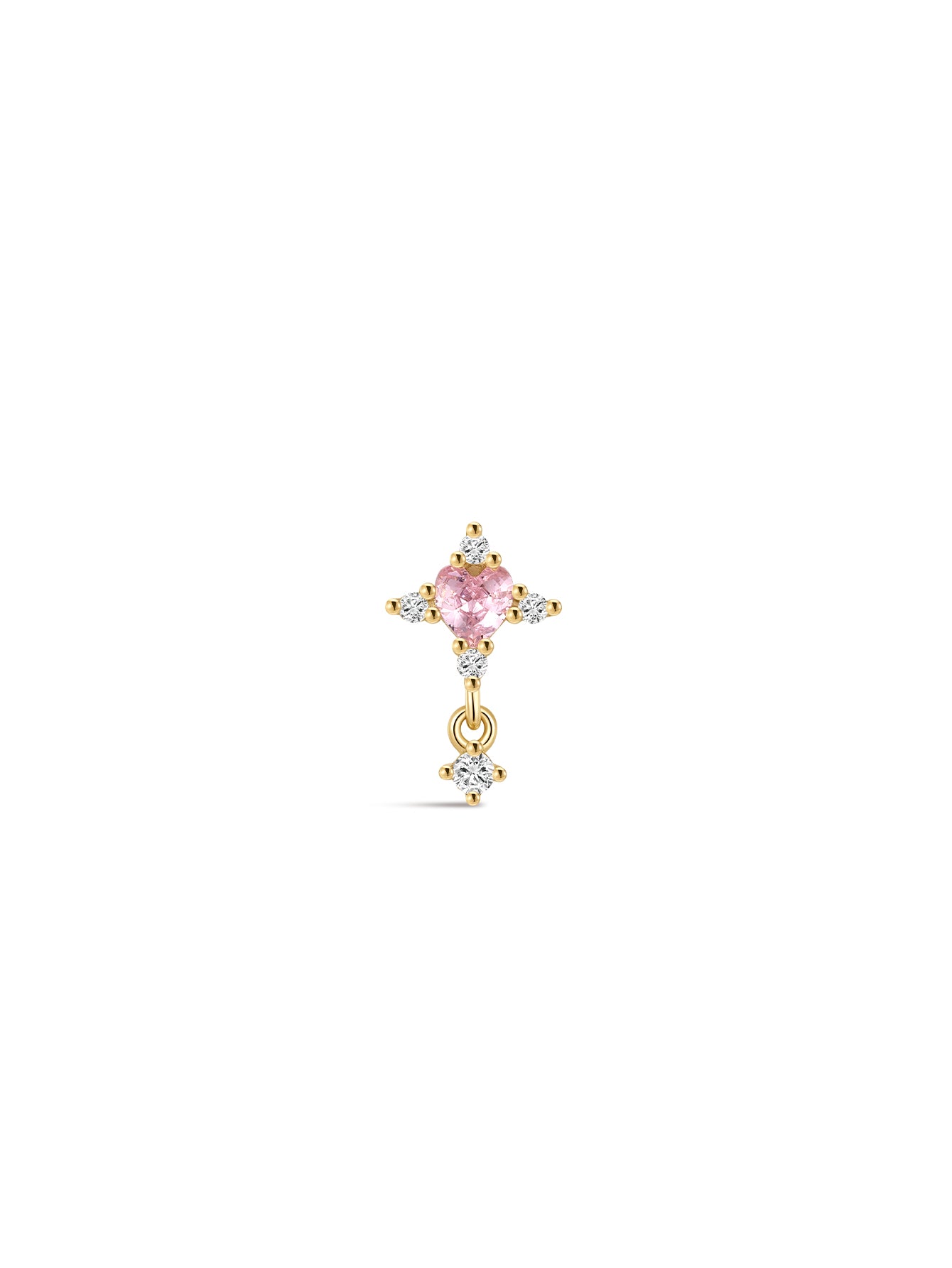 Pink Ritual Cross Drop Stud – 925 Sterling Silver Pink CZ Flatback