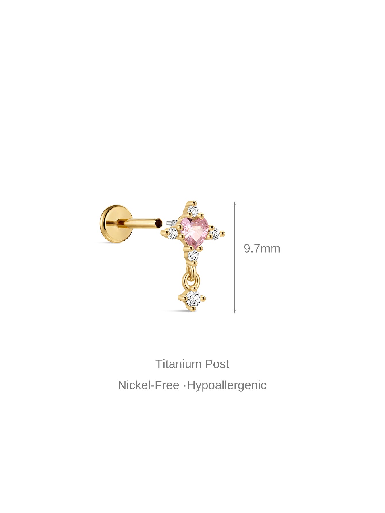 Kosiner Jewelry KOSINER Pink Ritual 925 Sterling Silver Cross Drop Flat Back Stud