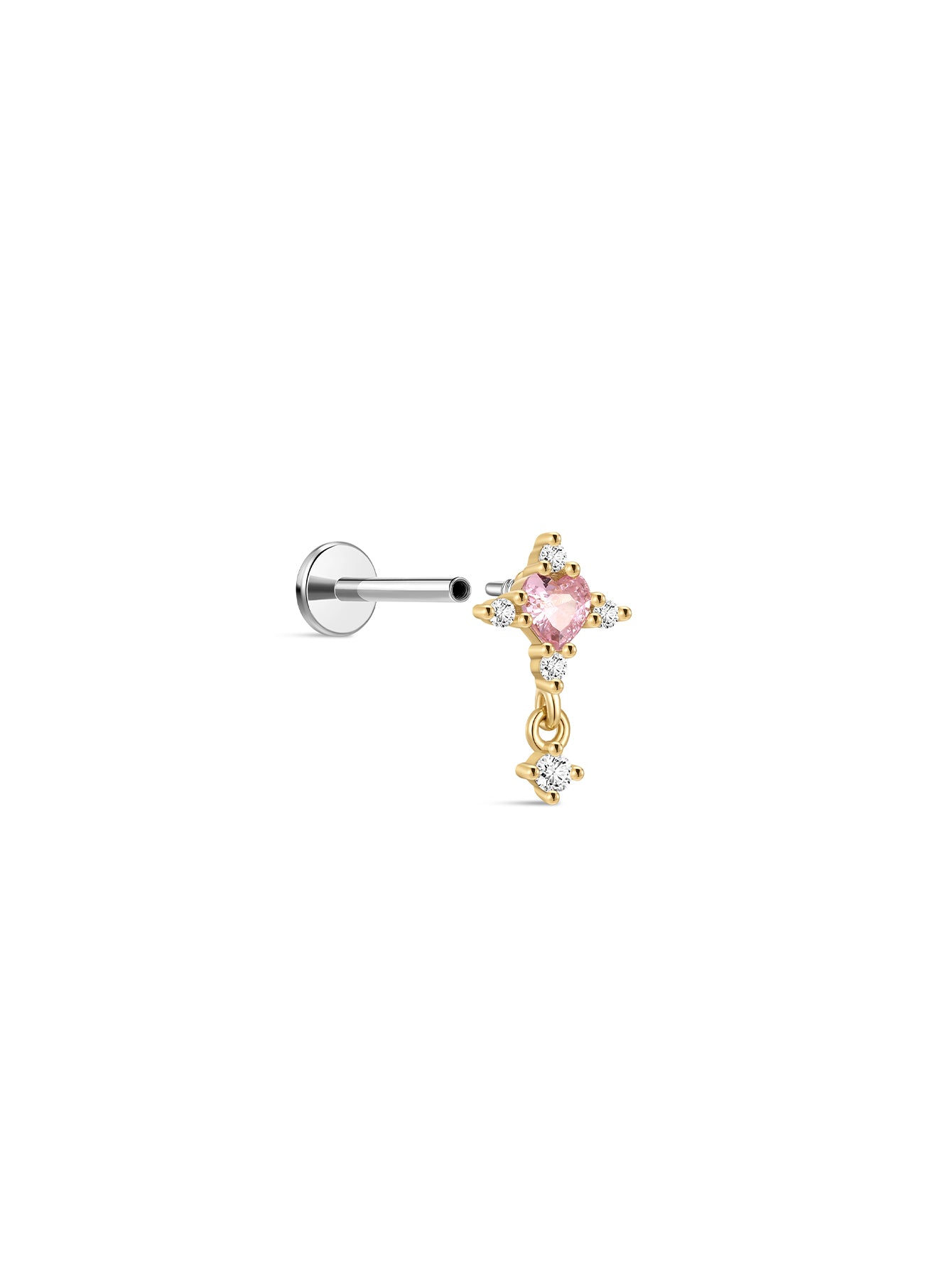 Pink Ritual Cross Drop Stud – 925 Sterling Silver Pink CZ Flatback