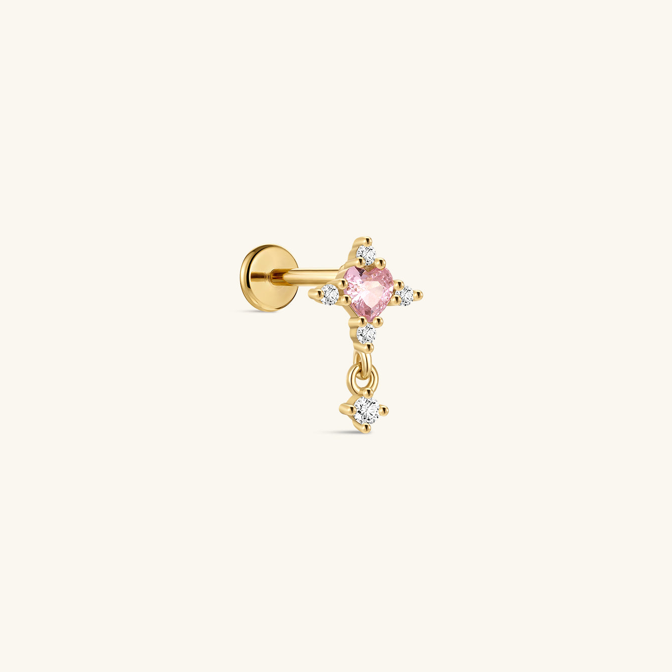 kosiner jewelry Pink Ritual Cross Drop Stud – 925 Sterling Silver Pink CZ Flatback