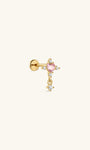 kosiner jewelry Pink Ritual Cross Drop Stud – 925 Sterling Silver Pink CZ Flatback