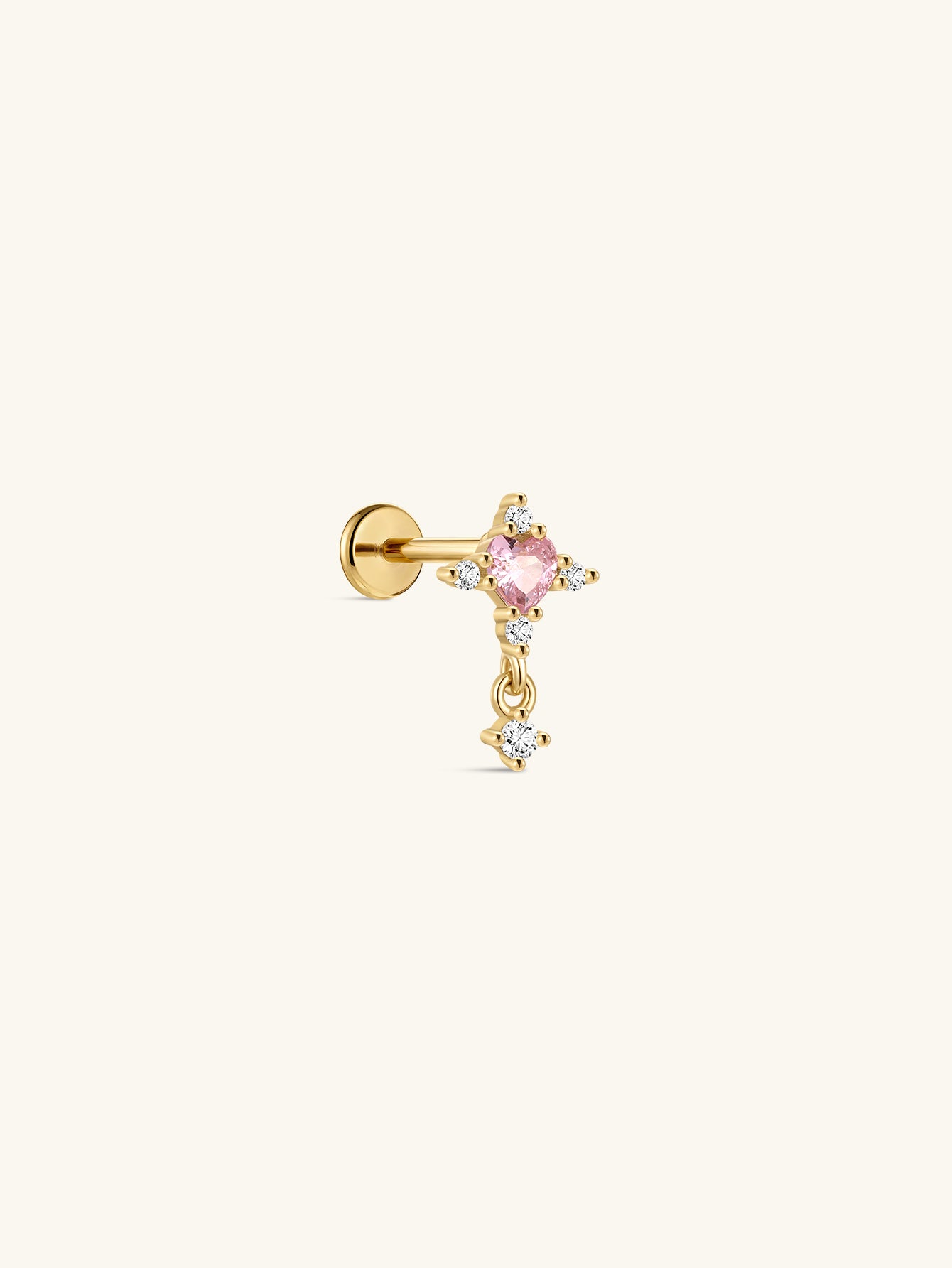 kosiner jewelry Pink Ritual Cross Drop Stud – 925 Sterling Silver Pink CZ Flatback