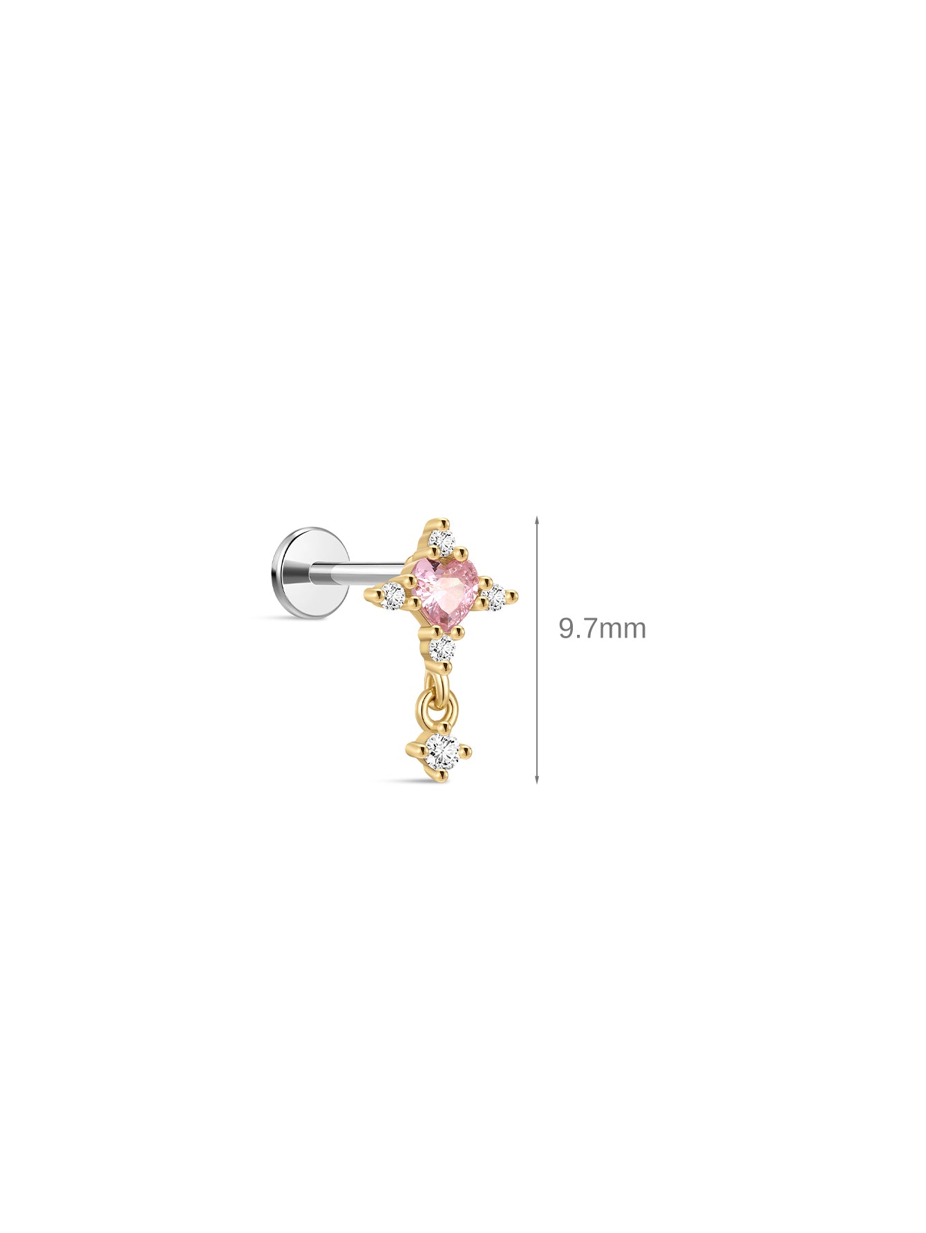 Pink Ritual Cross Drop Stud – 925 Sterling Silver Pink CZ Flatback